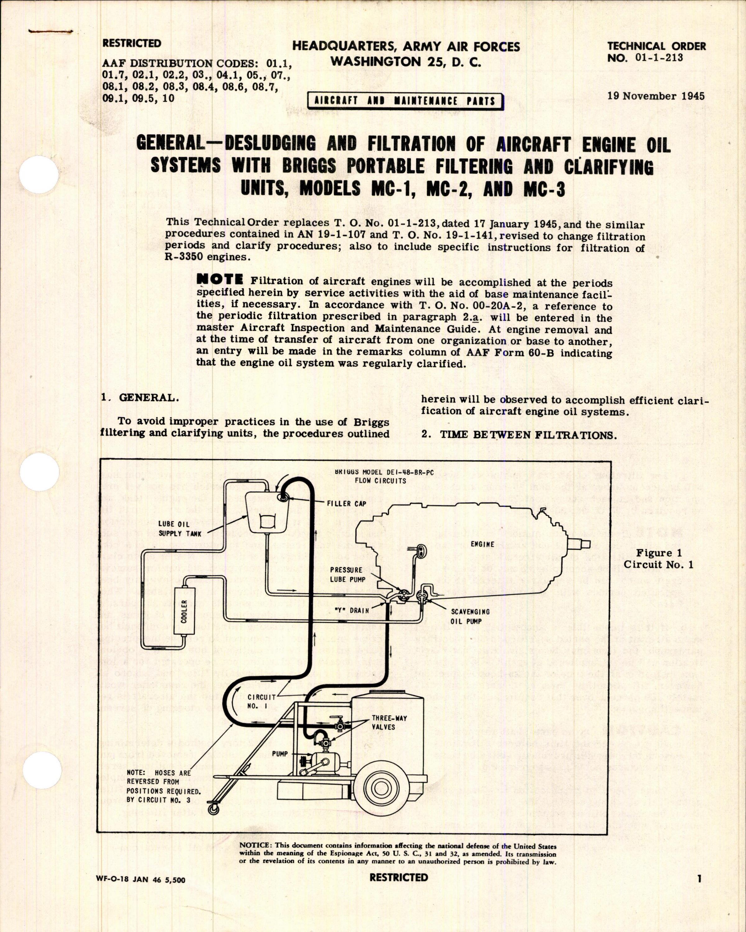 Sample page 1 from AirCorps Library document: Desludging & Filtration of Aircraft Engine Oil System with Briggs Portable Filtering & Clarifying Units