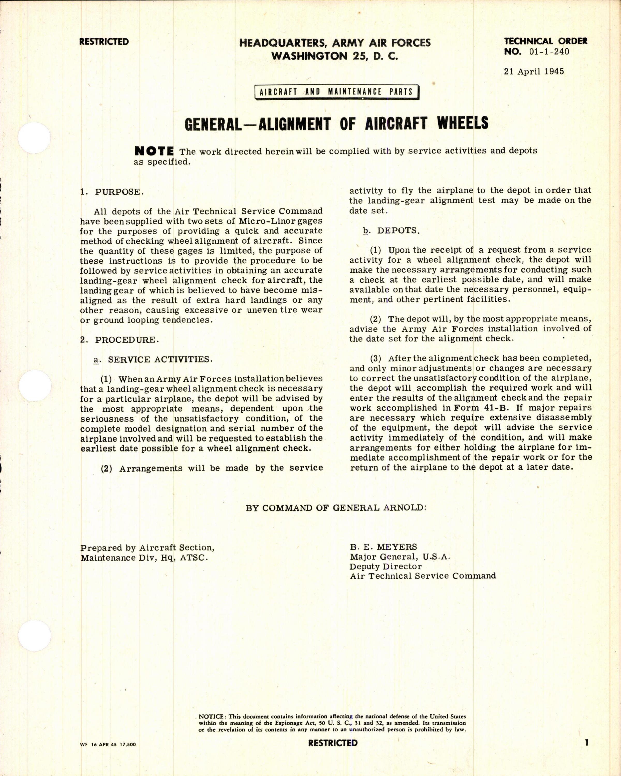Sample page 1 from AirCorps Library document: Alignment of Aircraft Wheels
