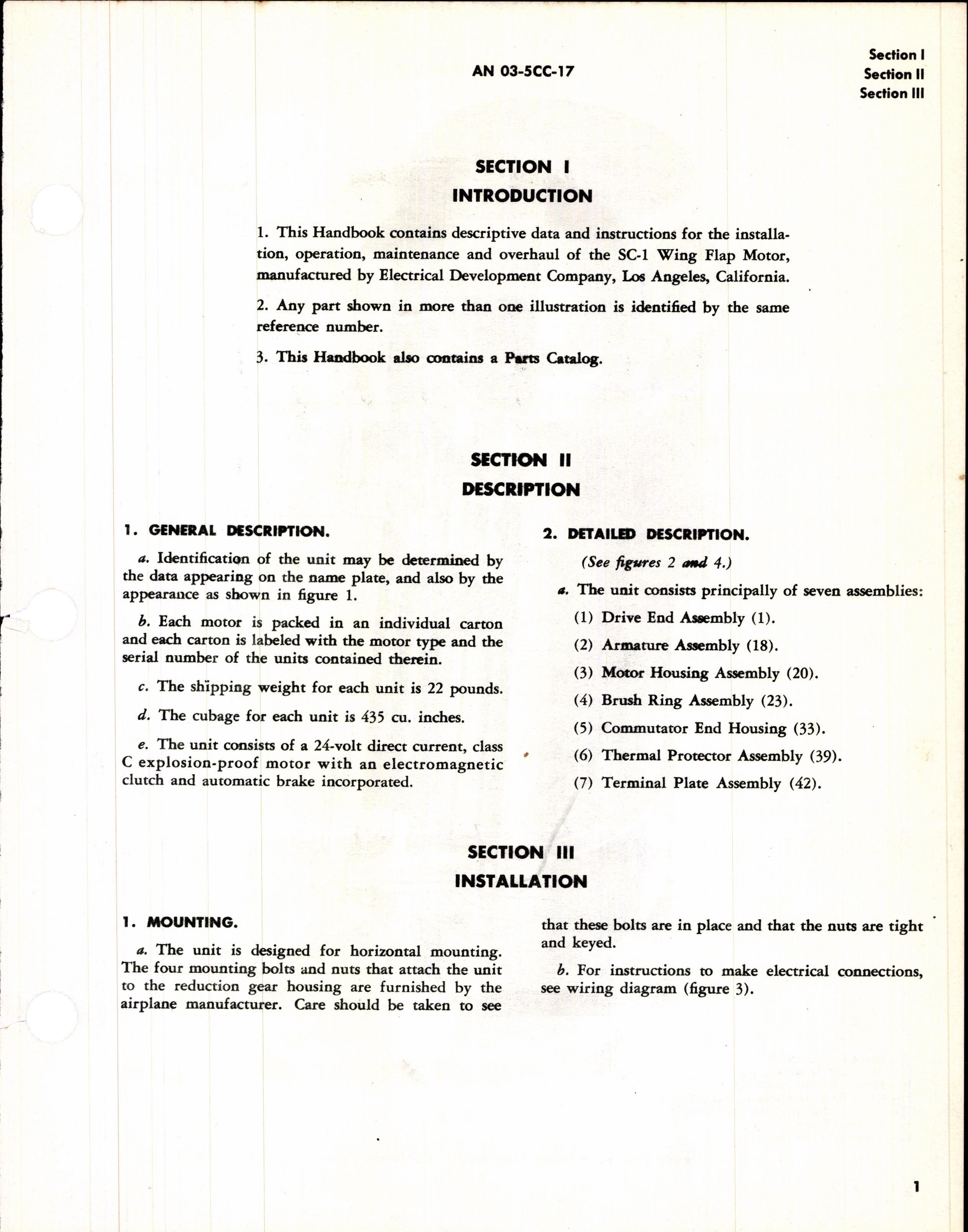 Sample page 5 from AirCorps Library document: Operation, Service, & Overhaul Instructions with Parts Catalog for SC-1 Wing Flap Motor