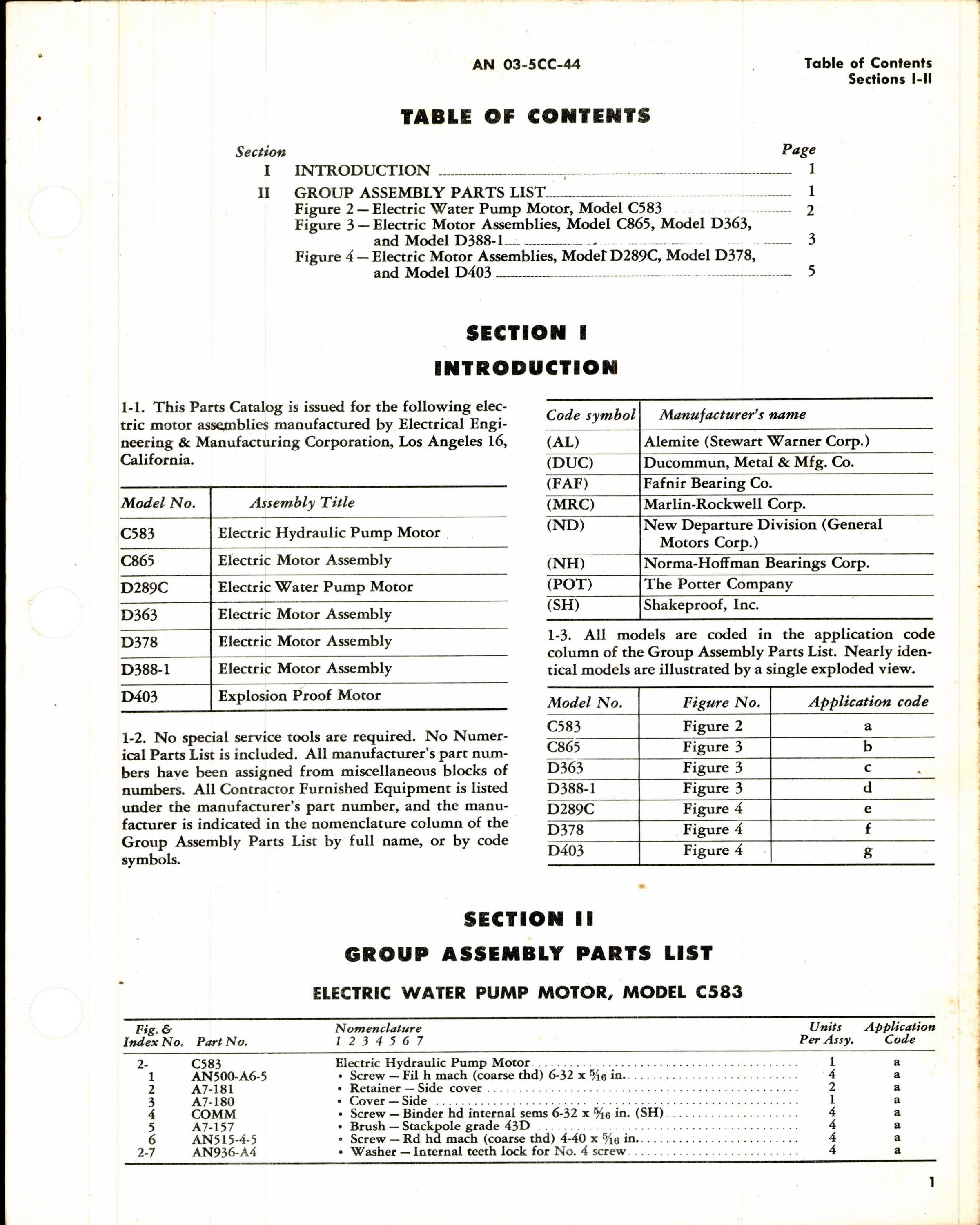 Sample page 5 from AirCorps Library document: Parts Catalog for Electrical Engineering & Mfg Electric Motors