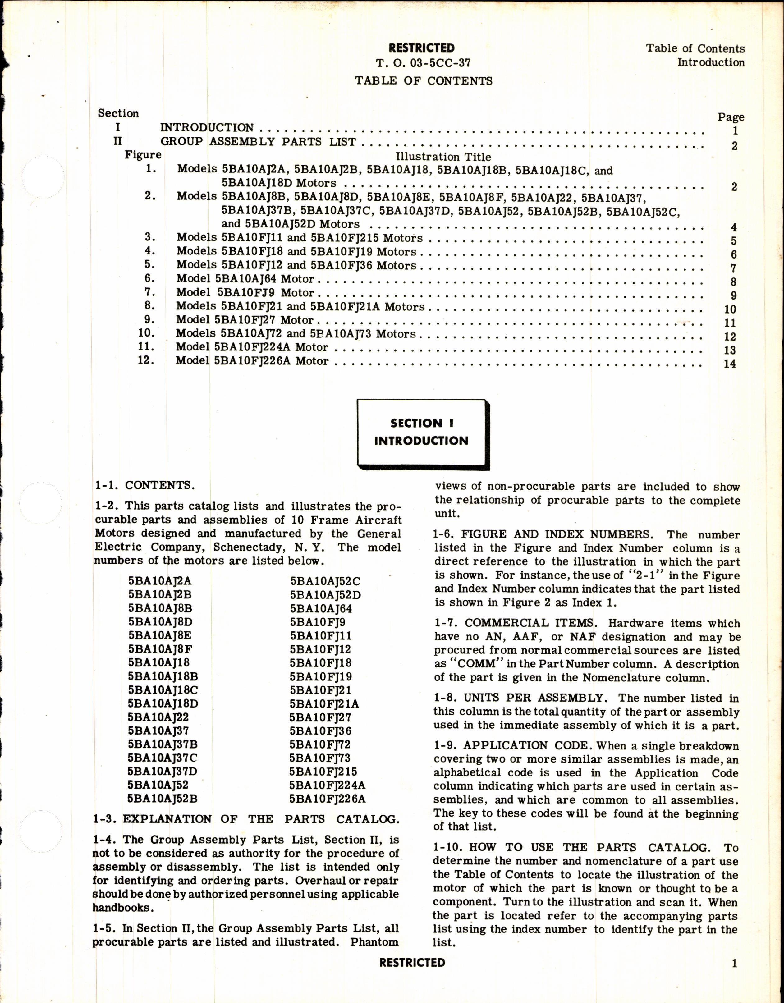Sample page 3 from AirCorps Library document: Parts Catalog for General Electric Aircraft Motors, Series 5BA10