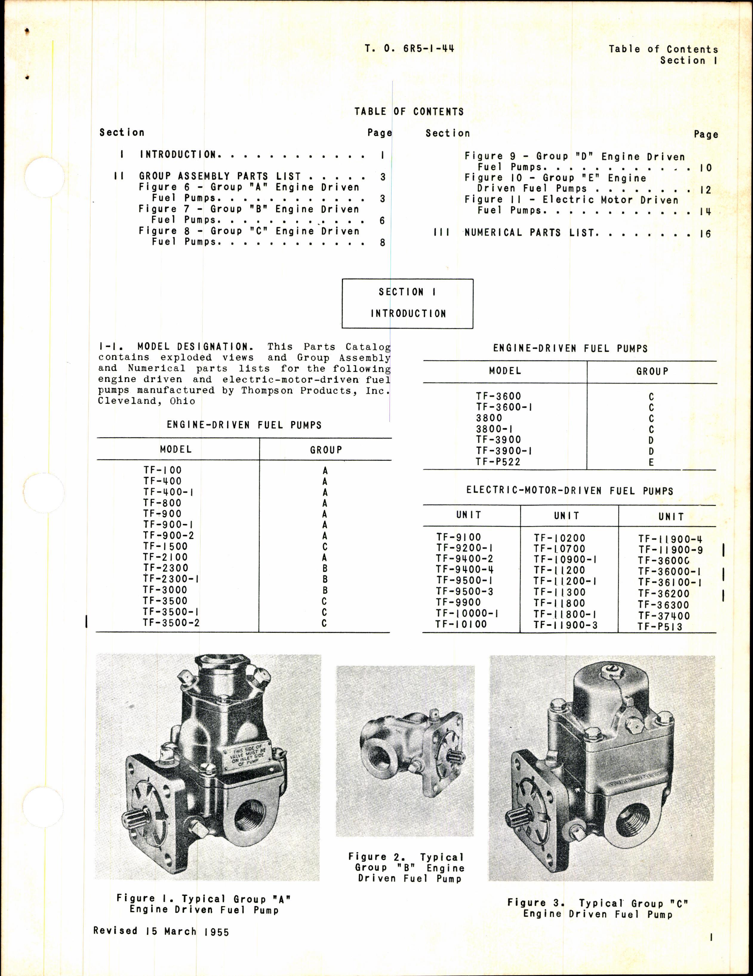 Sample page 3 from AirCorps Library document: Parts Catalog for Engine-Driven & Electric Motor Driven Thompson Fuel Pump