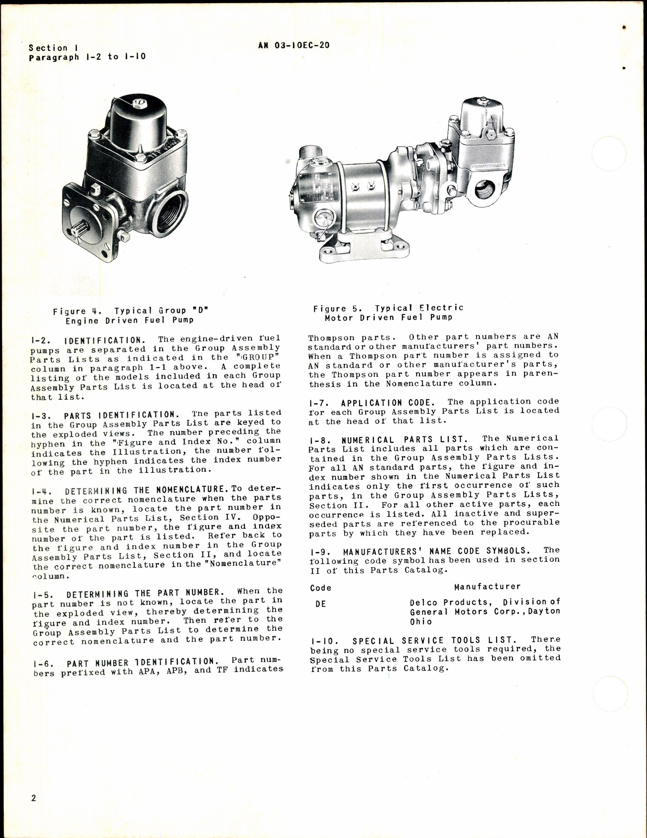 Sample page 4 from AirCorps Library document: Parts Catalog for Engine-Driven & Electric Motor Driven Thompson Fuel Pump