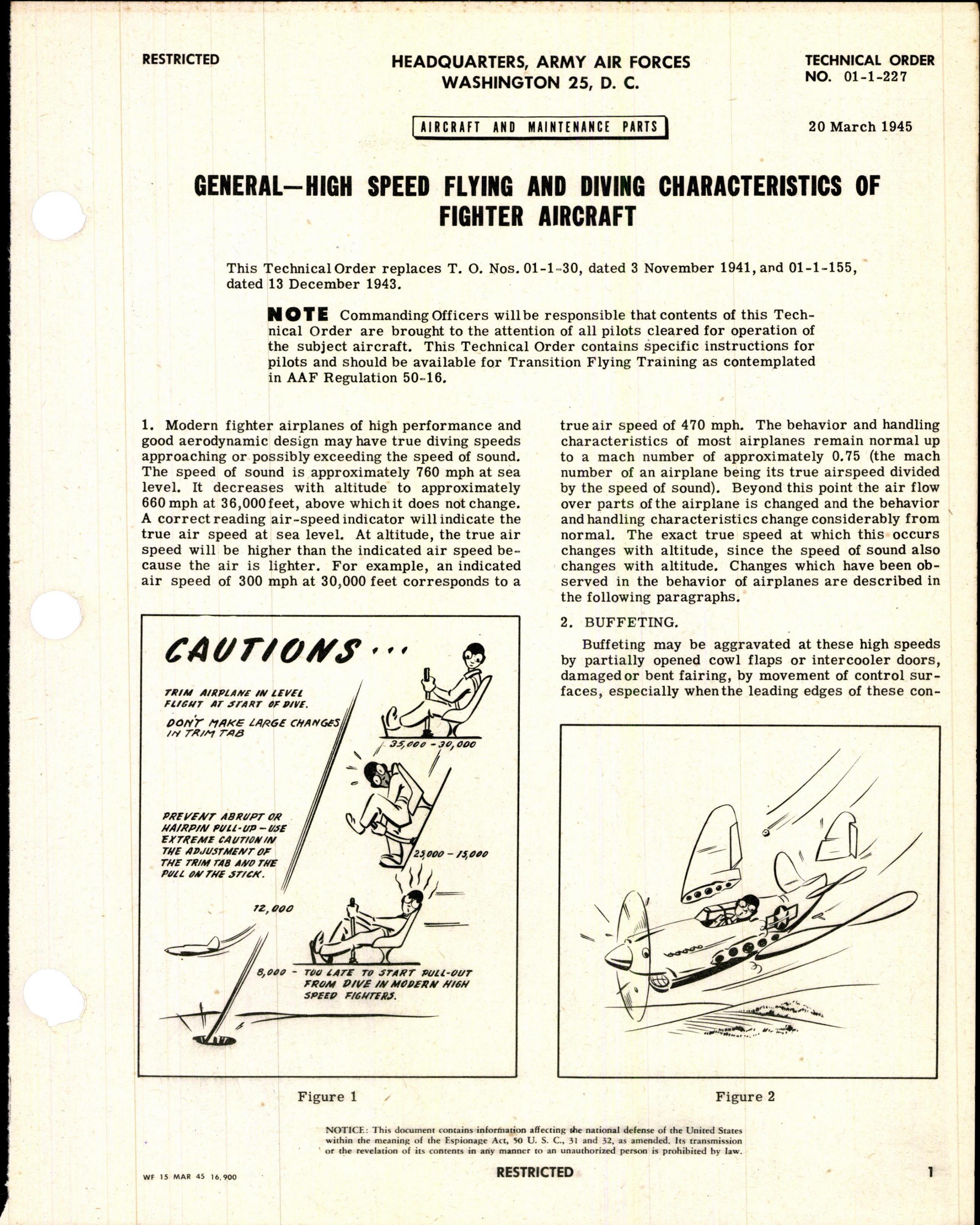 Sample page 1 from AirCorps Library document: High Speed Flying and Diving Characteristics of Fighter Aircraft