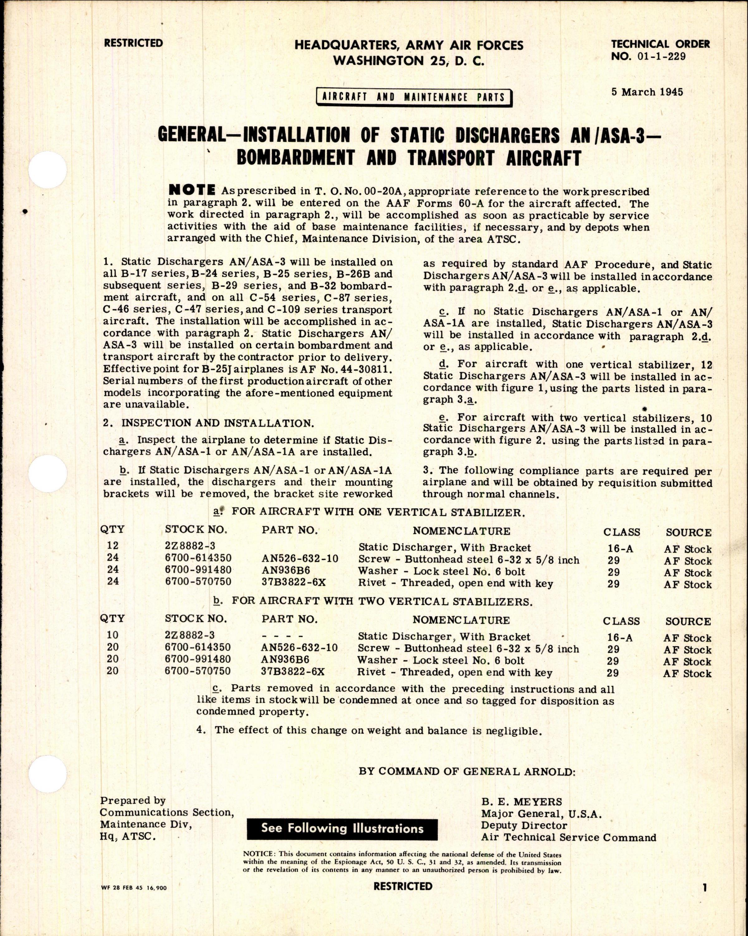 Sample page 1 from AirCorps Library document: Installation of Static Dischargers AN/ASA-3