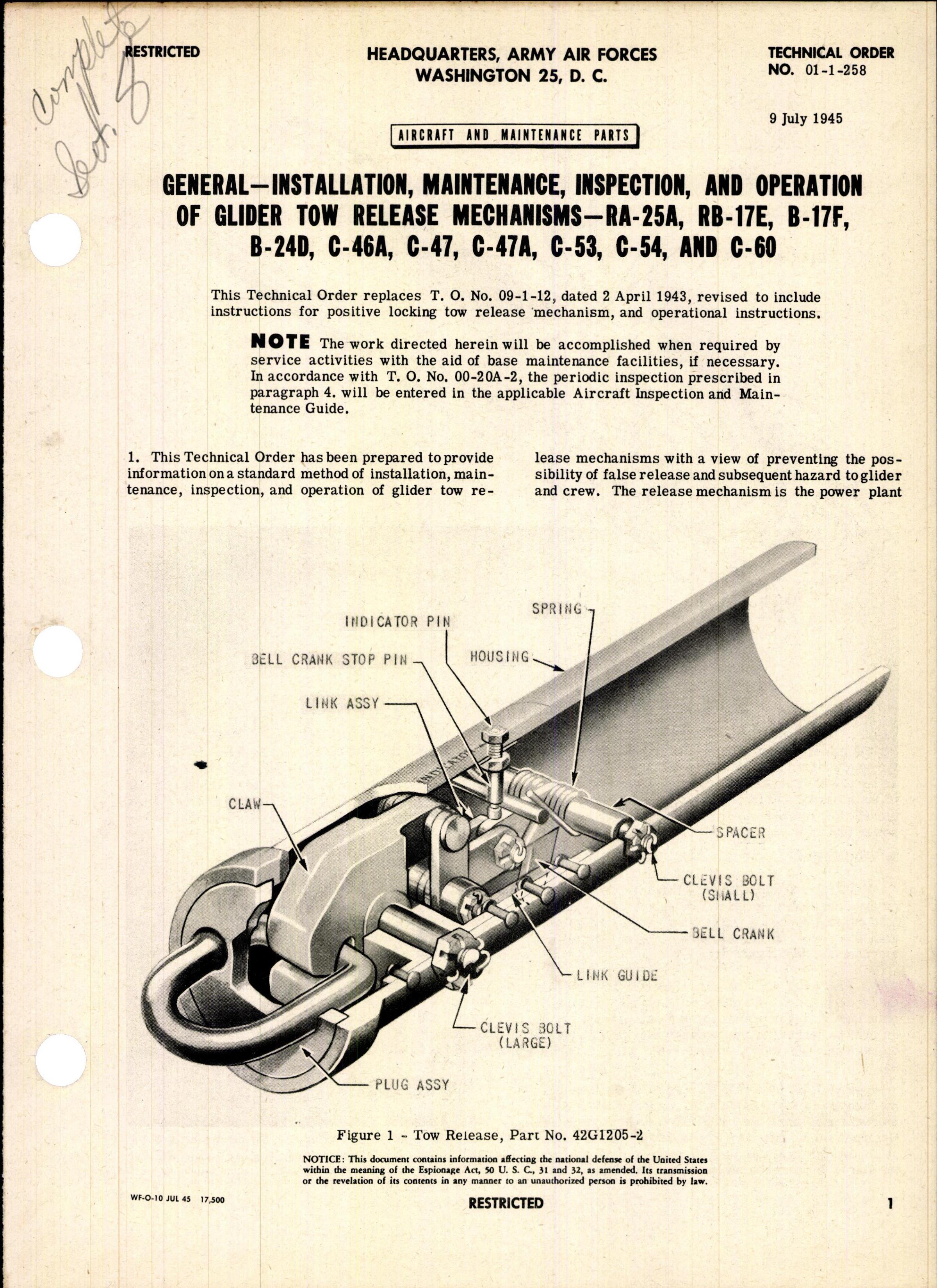 Sample page 1 from AirCorps Library document: Installation, Maintenance, Inspection, & Operation of Glider Tow Release Mechanisms