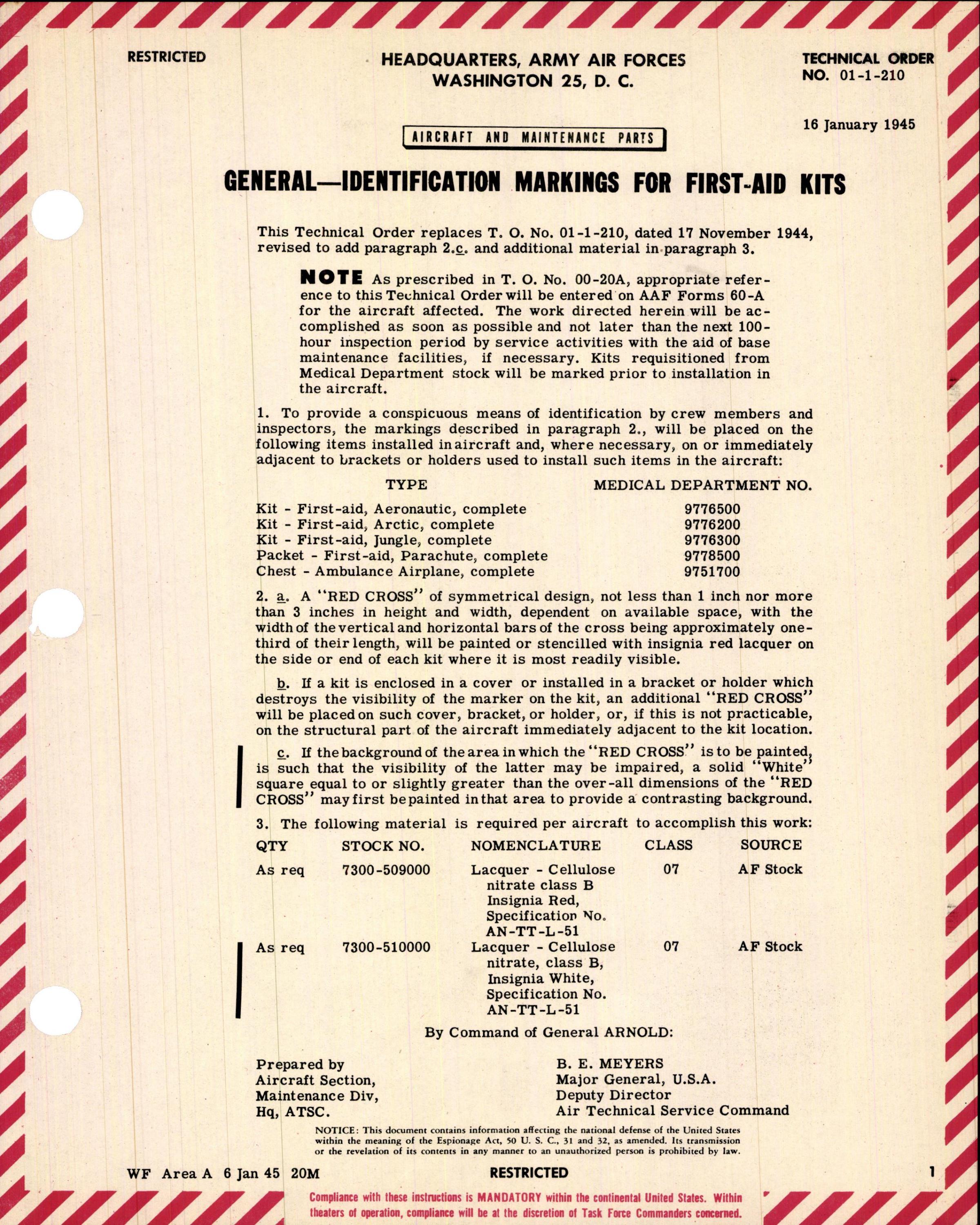 Sample page 1 from AirCorps Library document: Identification Marking for First-Aid Kits
