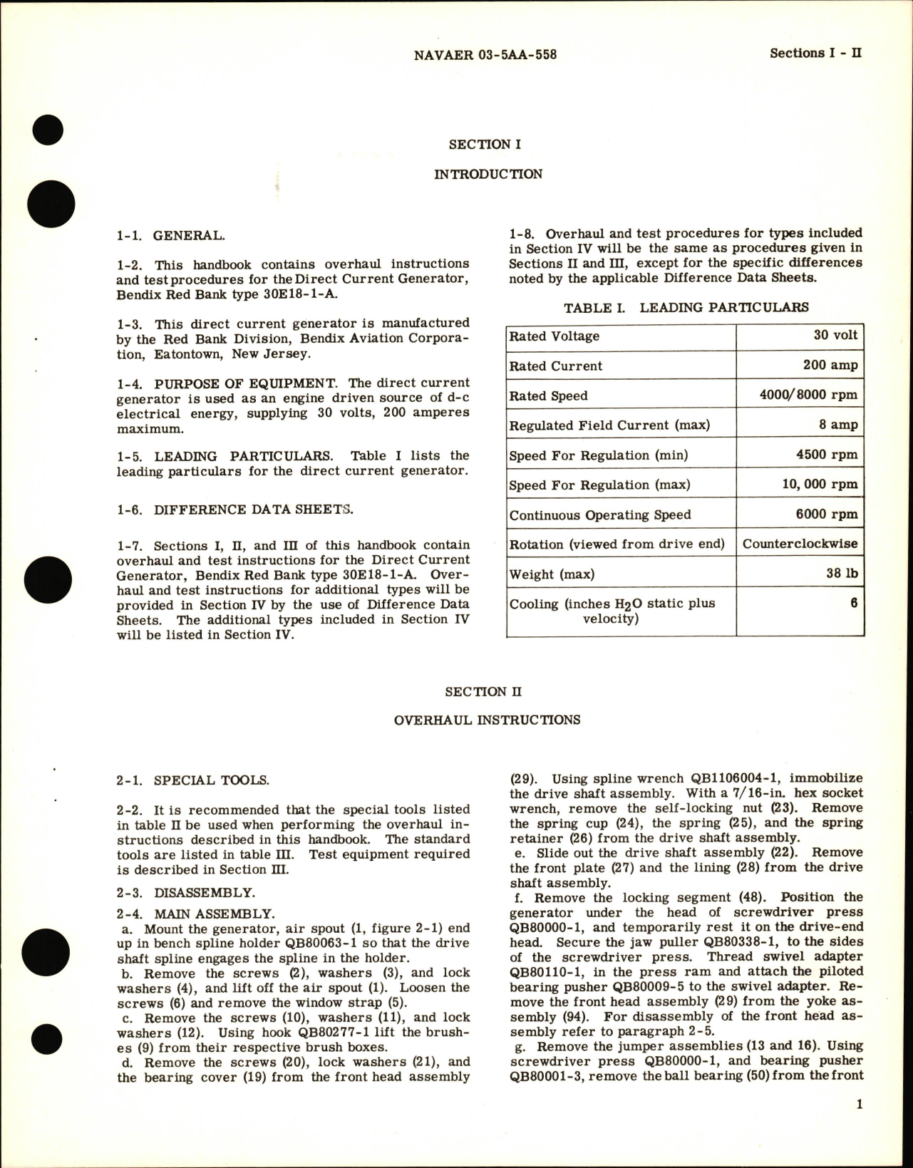 Sample page 5 from AirCorps Library document: Overhaul Instructions for Direct Current Generator Part No. 30E18-1-A