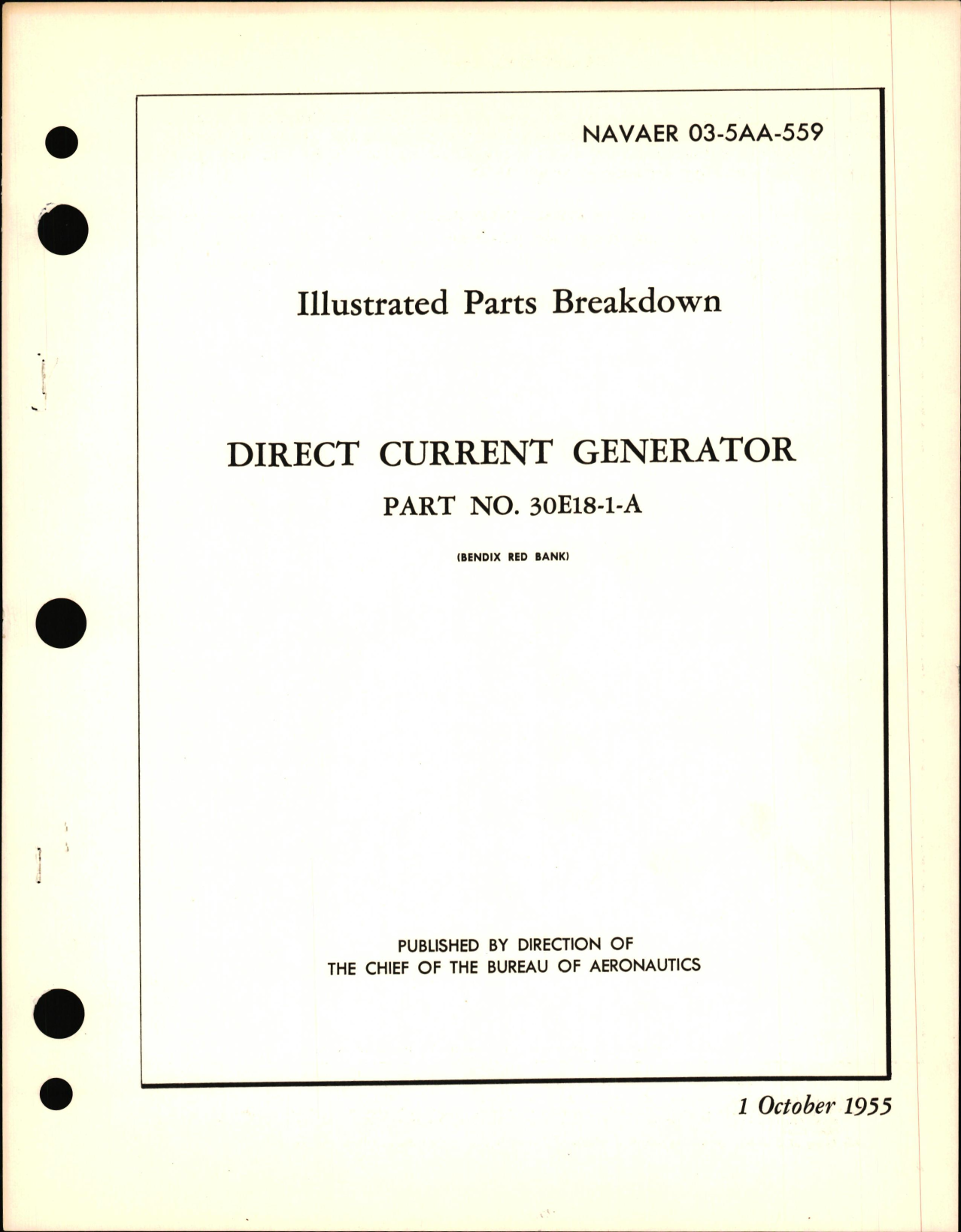 Sample page 1 from AirCorps Library document: Illustrated Parts Breakdown for Direct Current Generator Part No. 30E18-1-A 