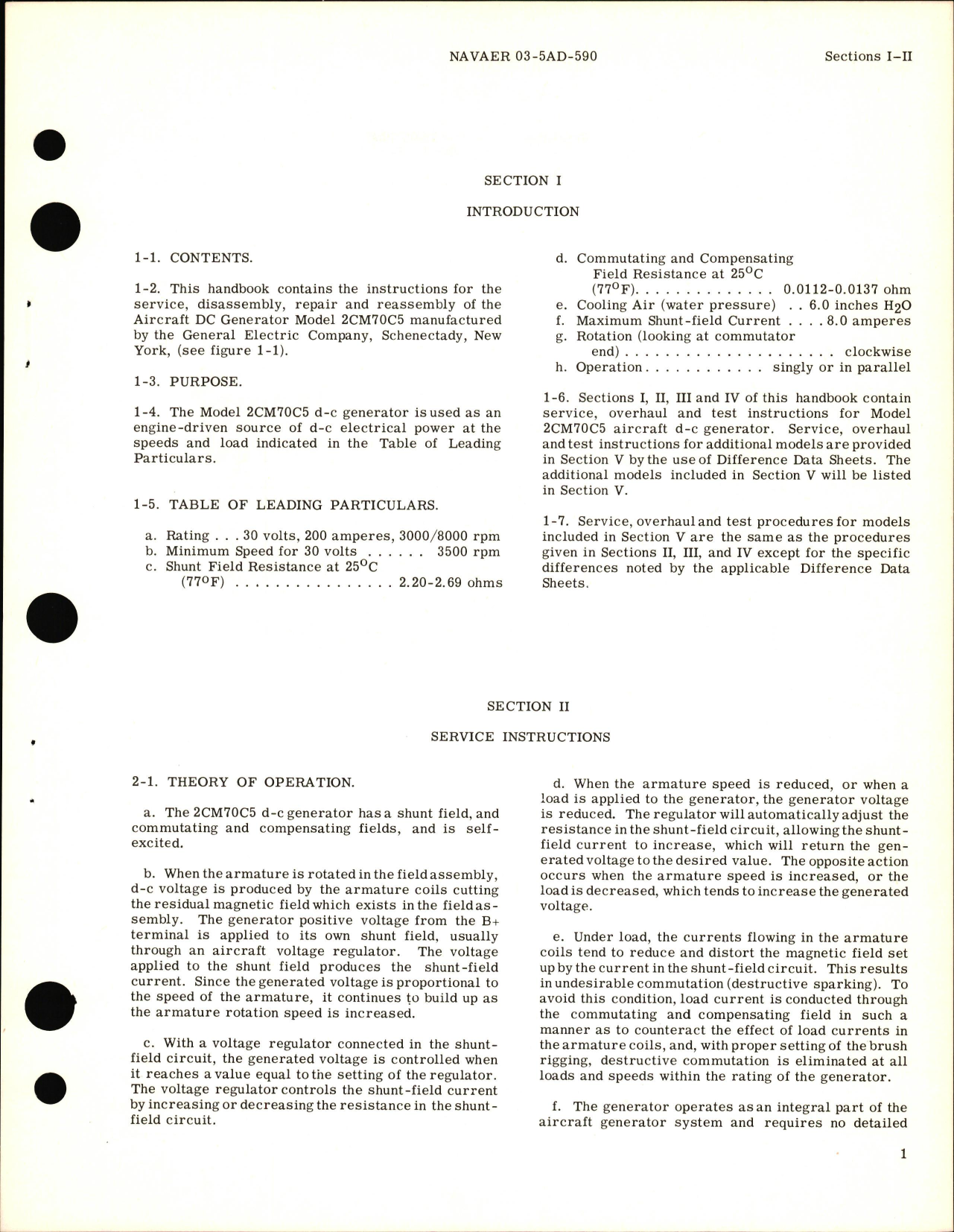 Sample page 5 from AirCorps Library document: Overhaul and Service Instructions for Aircraft DC Generator Model Nos. 2CM70C5 & 2CM70D2