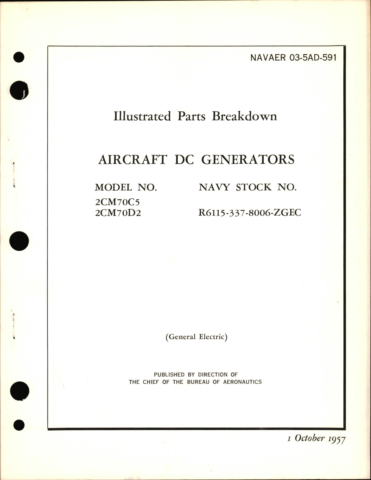 Sample page 1 from AirCorps Library document: Illustrated Parts Breakdown for Aircraft DC Generators Part Nos, 2CM70C5 & 2CM70D2