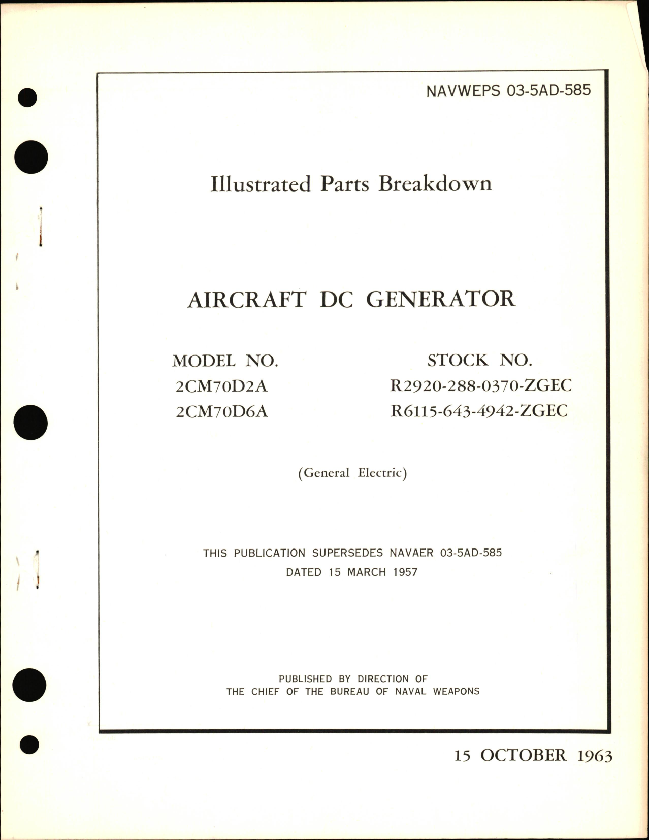 Sample page 1 from AirCorps Library document: Illustrated Parts Breakdown for Aircraft DC Generator Model Nos. 2CM70D2A & 2CM70D6A