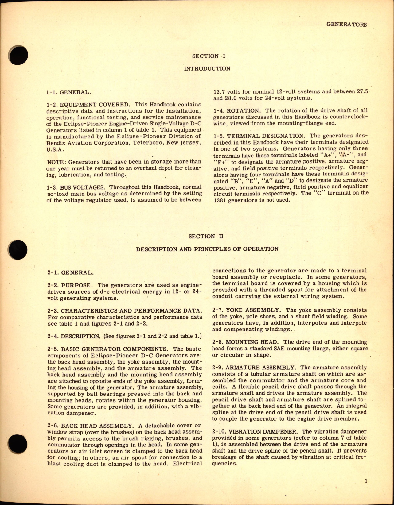 Sample page 7 from AirCorps Library document: Installation, Operation, and Service Maintenance for Engine Driven D-C Generators Types 901, 914, 1193, 1273, 1381, 1547