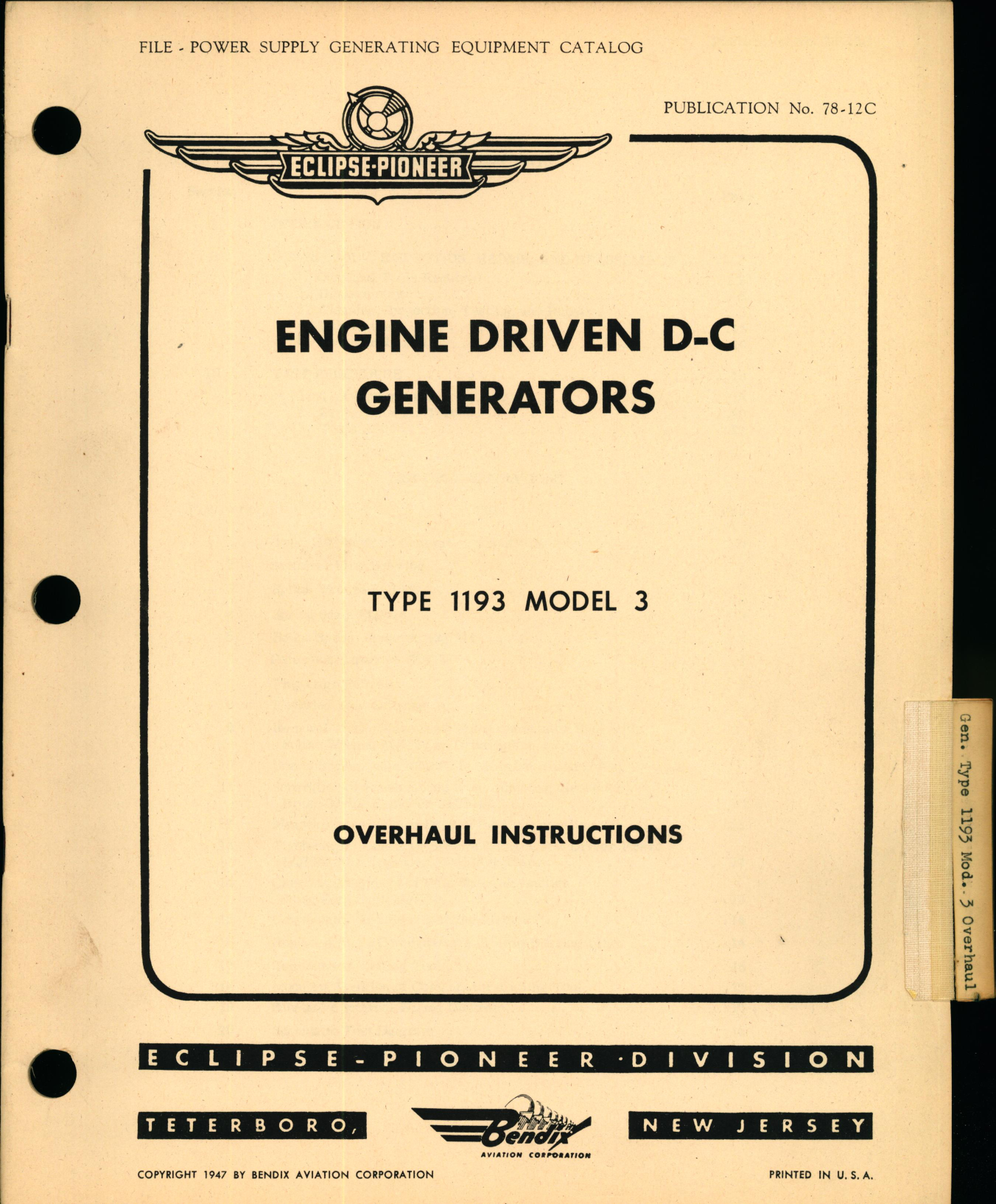 Sample page 1 from AirCorps Library document: Overhaul Instructions for Engine Driven D-C Generators Type 1193 Model 3
