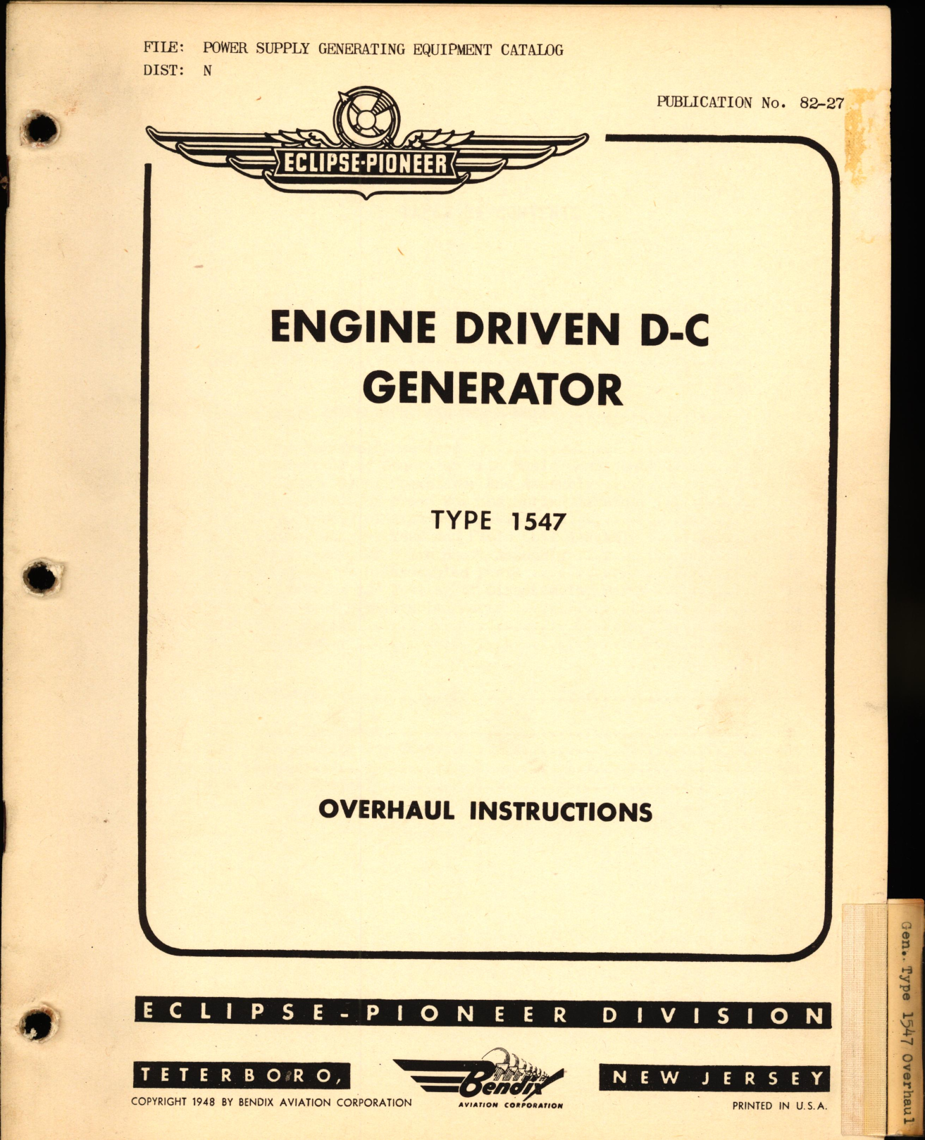 Sample page 1 from AirCorps Library document: Overhaul Instructions for Engine Driven D-C Generator Type 1547