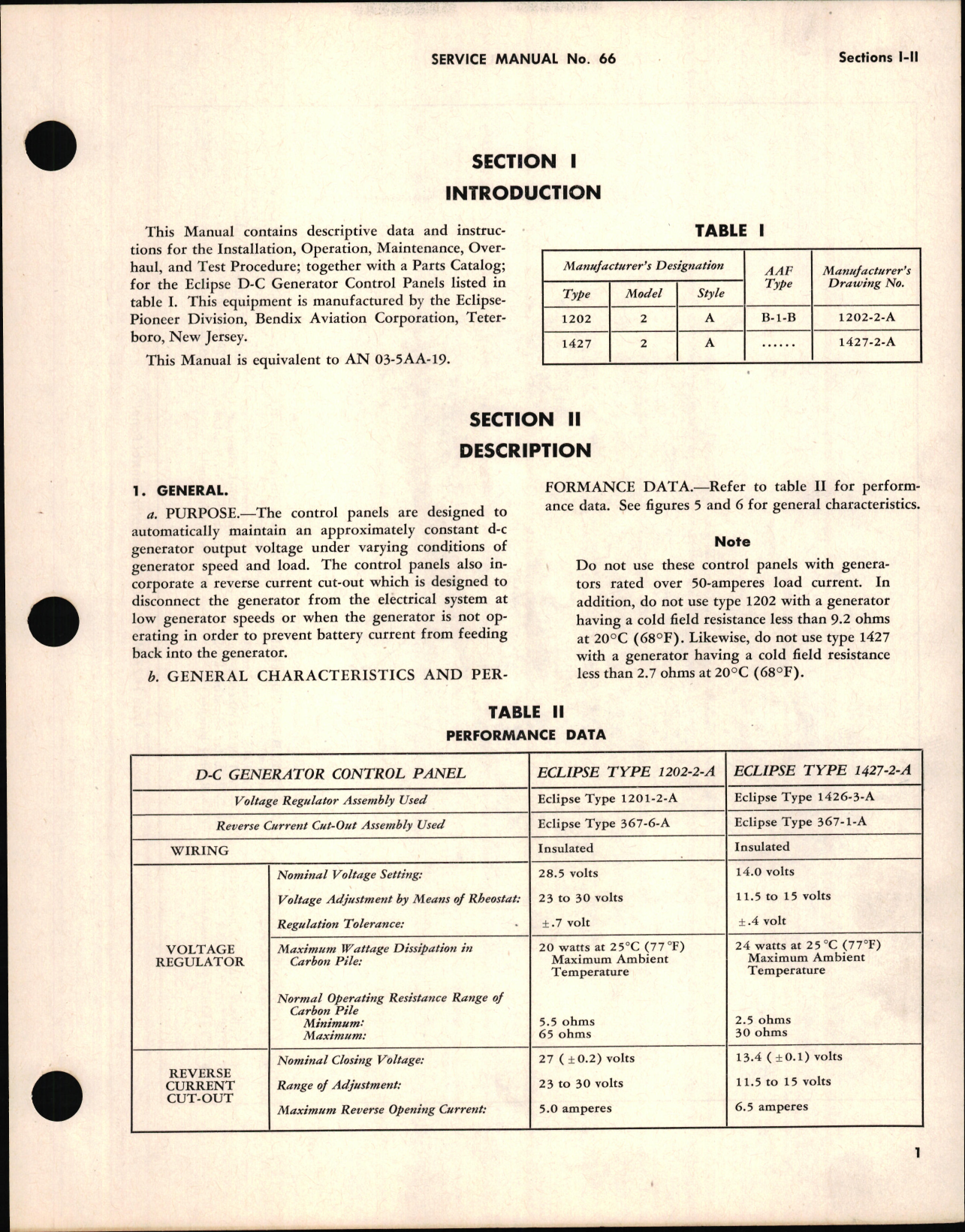 Sample page 5 from AirCorps Library document: Installation, Operation and Overhaul Instructions with Parts Catalog for Generator Control Panel Types 1202 and 1427