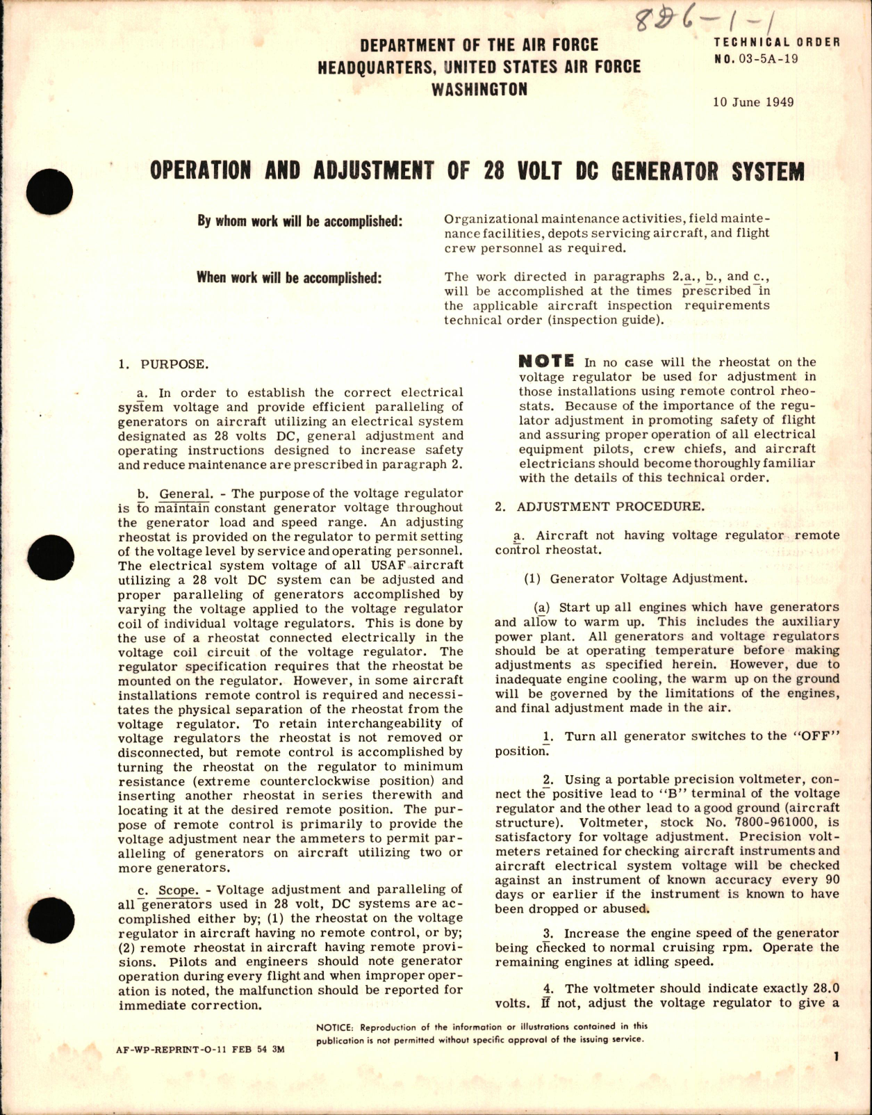 Sample page 1 from AirCorps Library document: Operation and Adjustment of 28 Volt DC Generator System