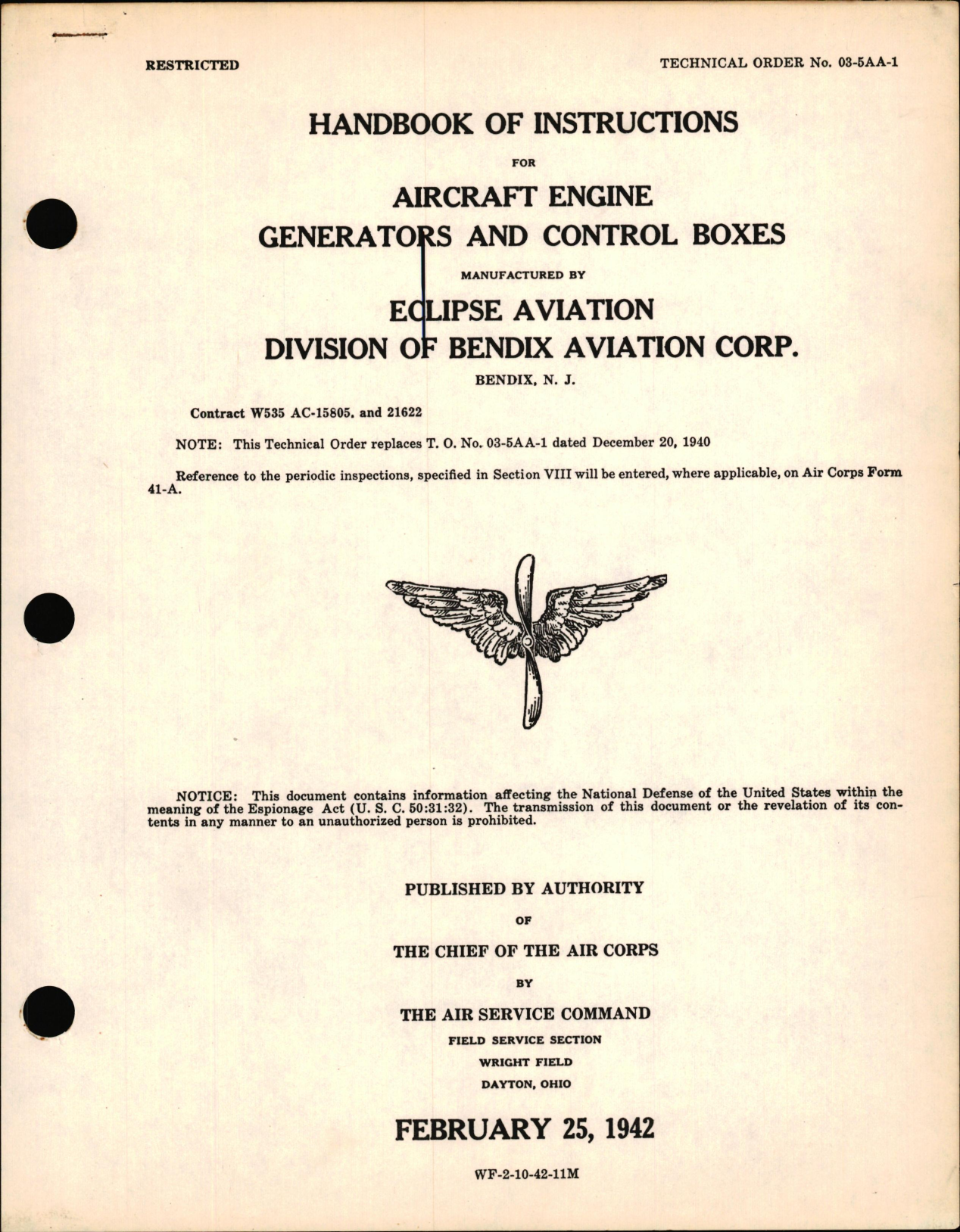 Sample page 1 from AirCorps Library document: Instructions for Aircraft Engine Generators and Control Boxes