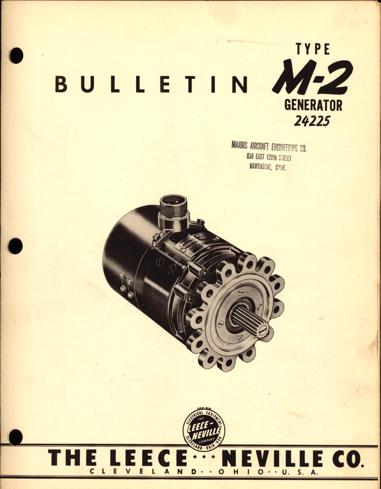 Sample page 1 from AirCorps Library document: P-N 24225, Bulletin for Type M-2 Generator