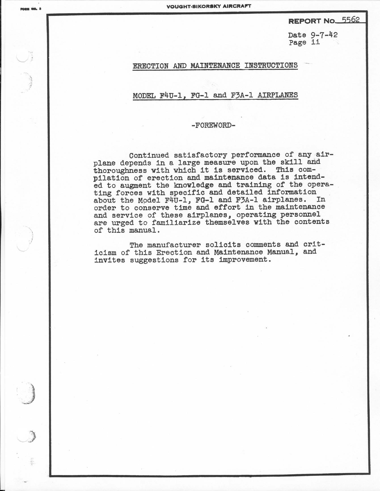 Sample page 5 from AirCorps Library document: Erection and Maintenance Instructions for Corsair F4U-1, FG-1, and F3A-1