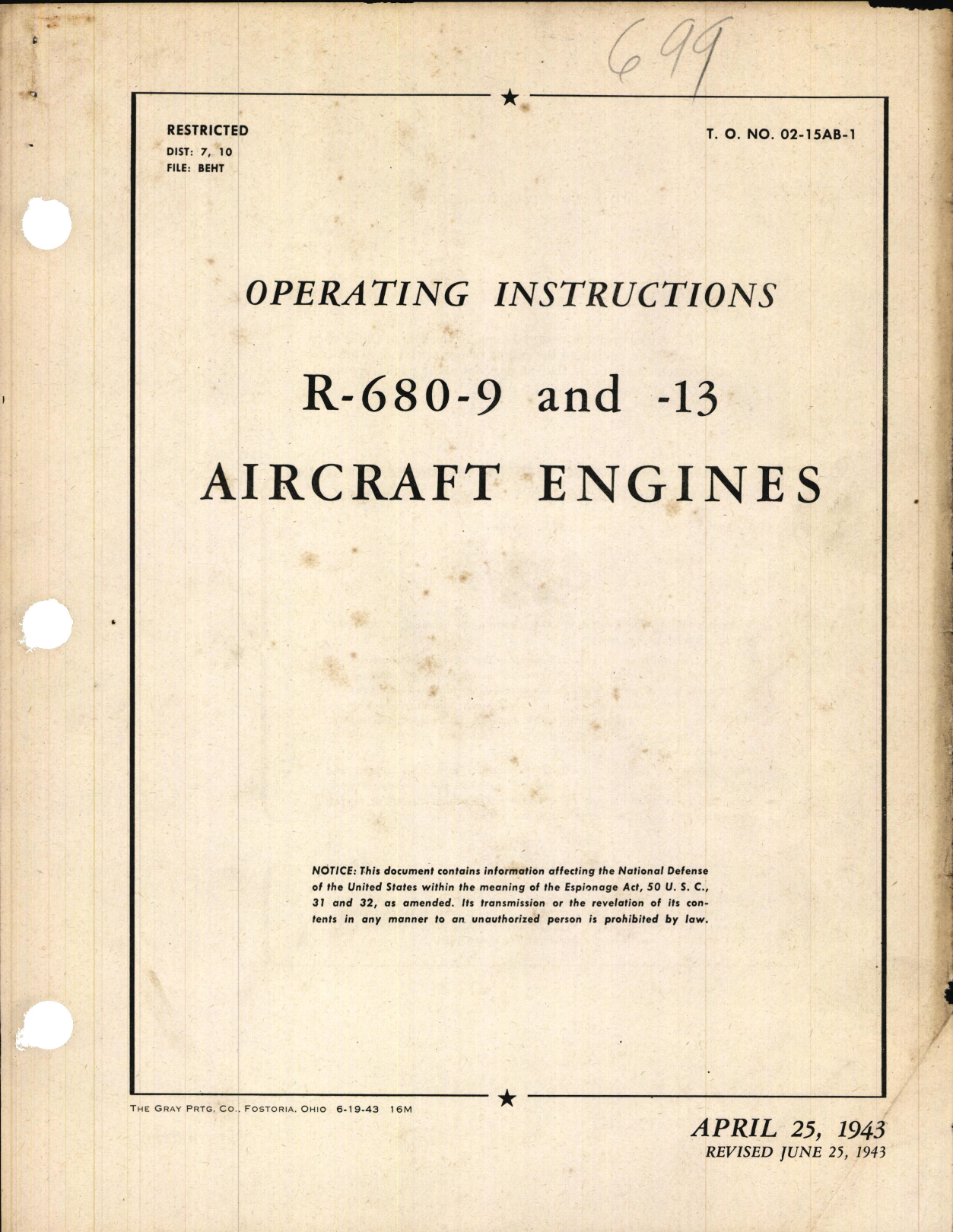 Sample page 1 from AirCorps Library document: Operating Instructions for R-680-9 and -13 Engines