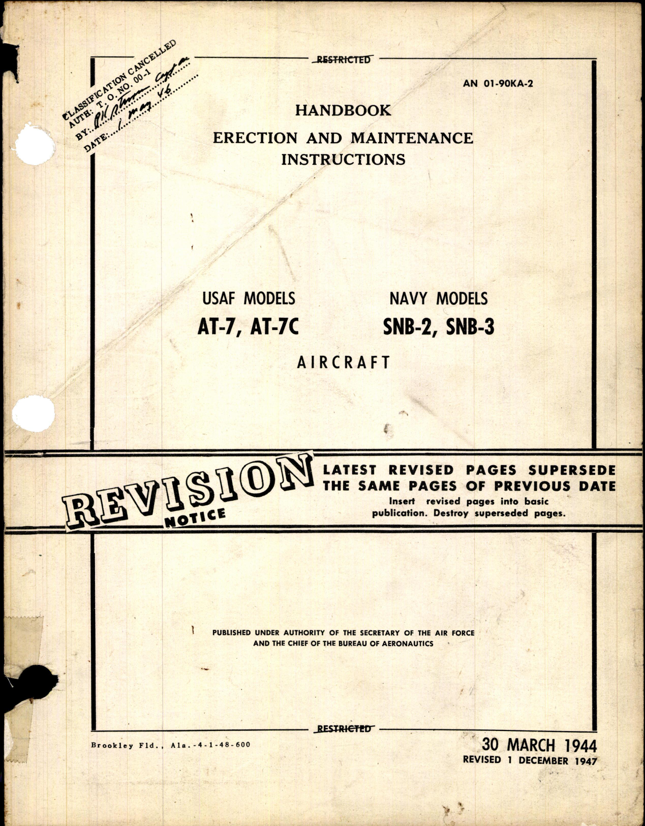 Sample page 1 from AirCorps Library document: Erection and Maintenance Instructions for AT-7, AT-7C, SNB-2, and SNB-3