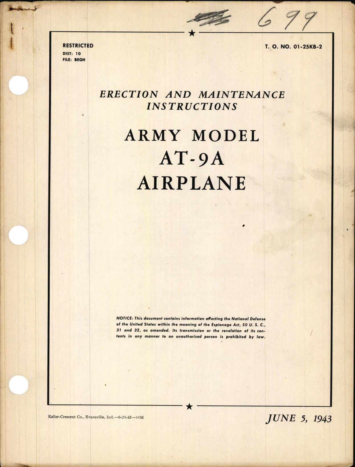 Sample page 1 from AirCorps Library document: Erection and Maintenance Instructions for AT-9A Airplane