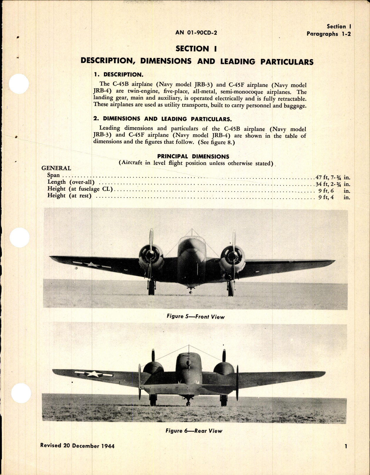 Sample page 5 from AirCorps Library document: Service and Maintenance Instructions for C-45B, C-45F, JRB-3 and JRB-4