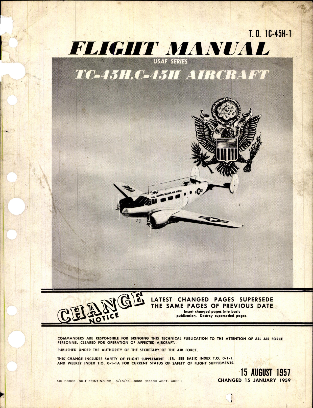 Sample page 1 from AirCorps Library document: Flight Manual for TC-45H and C-45H