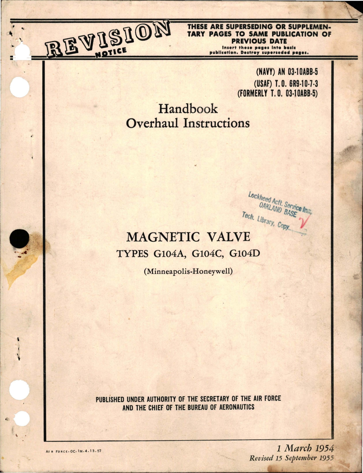 Sample page 1 from AirCorps Library document: Overhaul Instructions for Magnetic Valve - Types G104A, G104C, and G104D