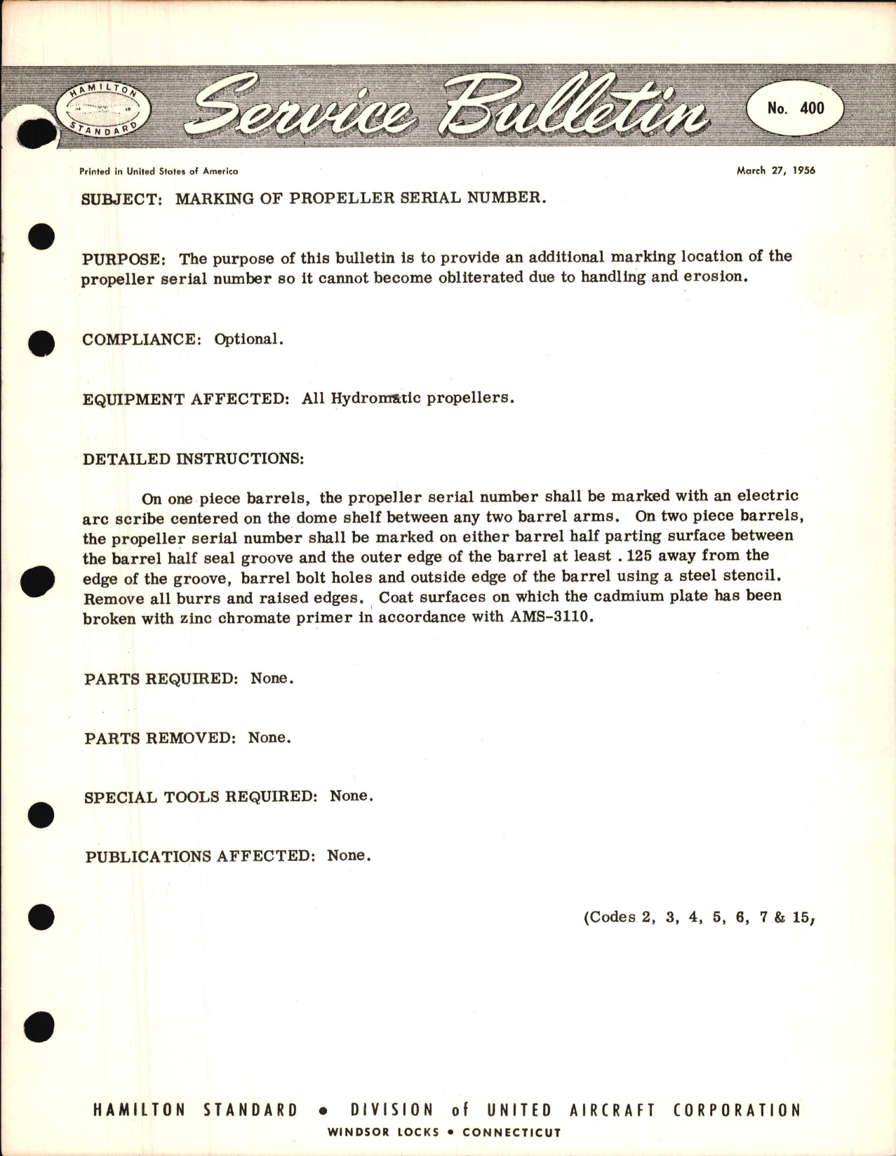 Sample page 1 from AirCorps Library document: Marking of Propeller Serial Number