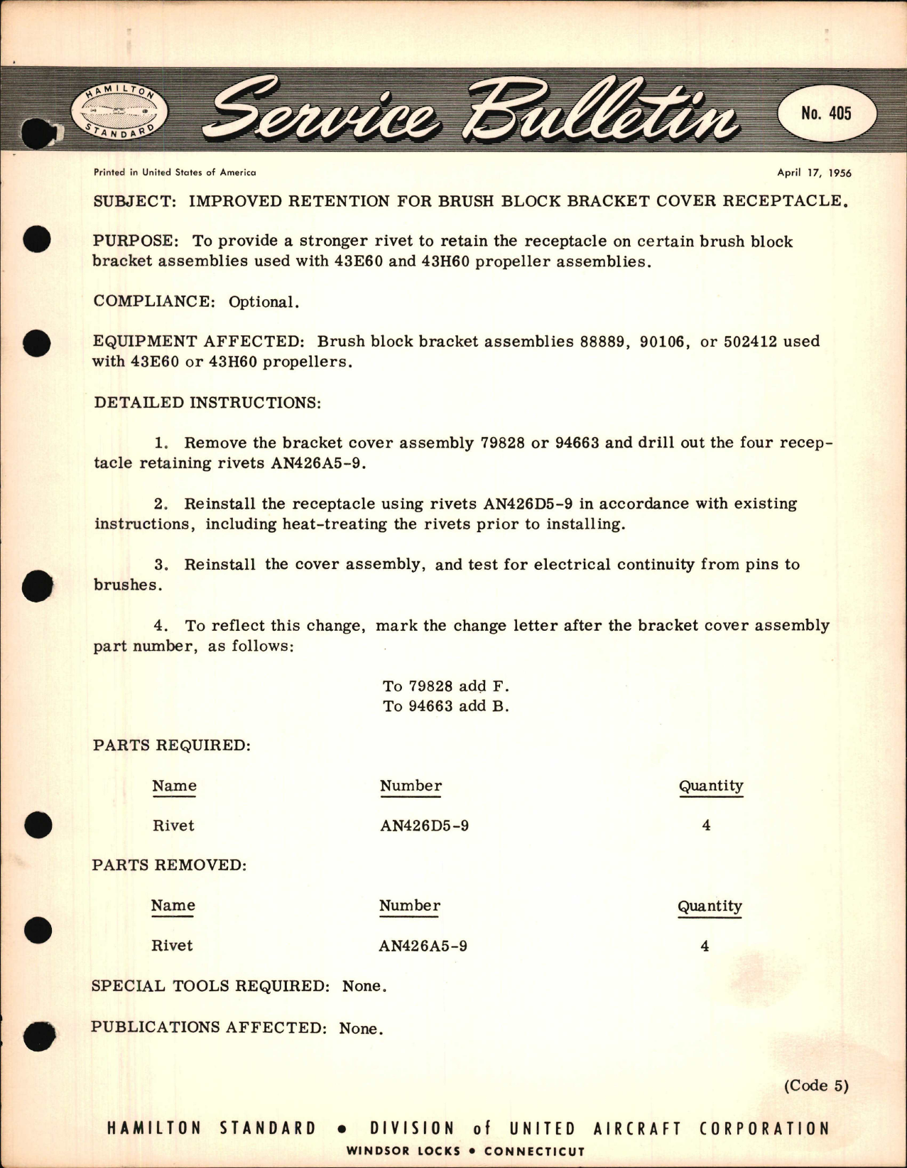 Sample page 1 from AirCorps Library document: Improved Retention for Brush Block Bracket Cover Receptacle