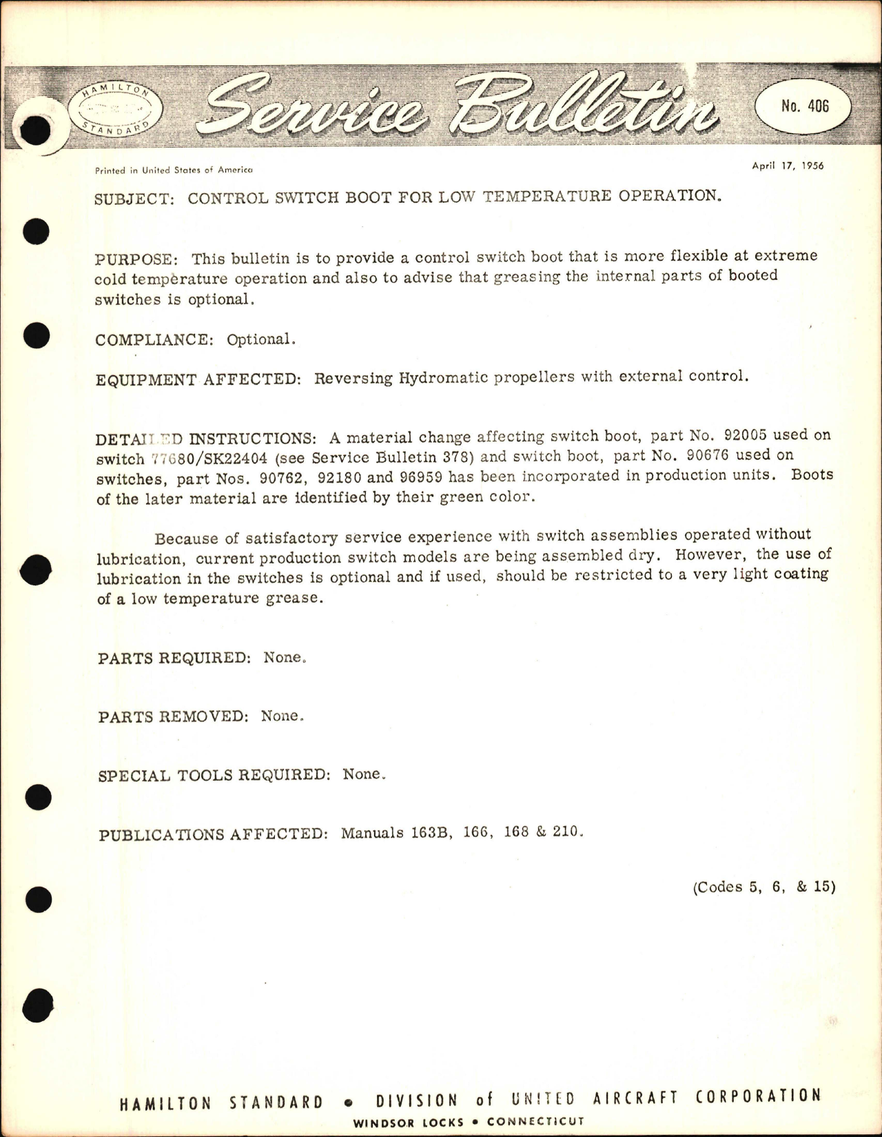 Sample page 1 from AirCorps Library document: Control Switch Boot for Low Temperature Operation