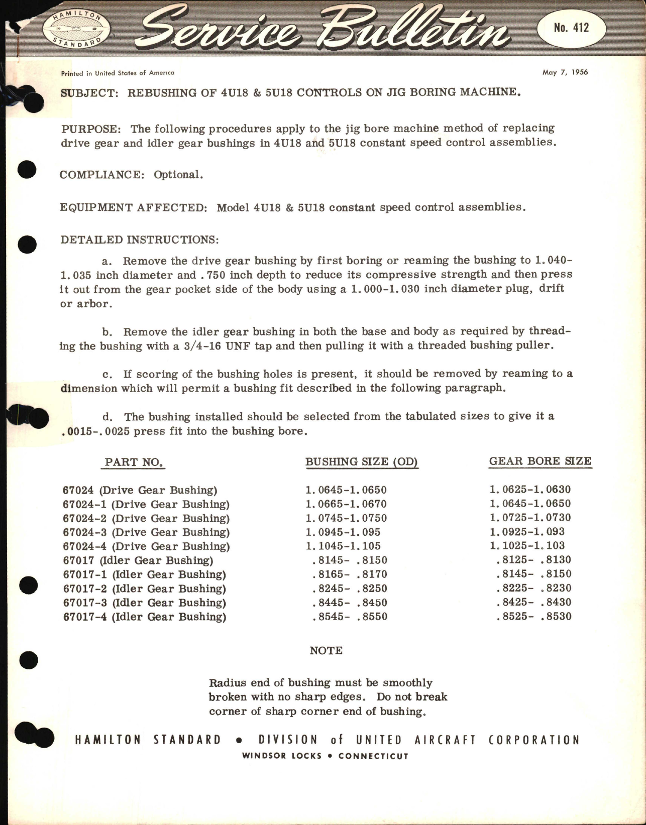 Sample page 1 from AirCorps Library document: Rebushing of 4U18 & 5U18 Controls on Jig Boring Machine