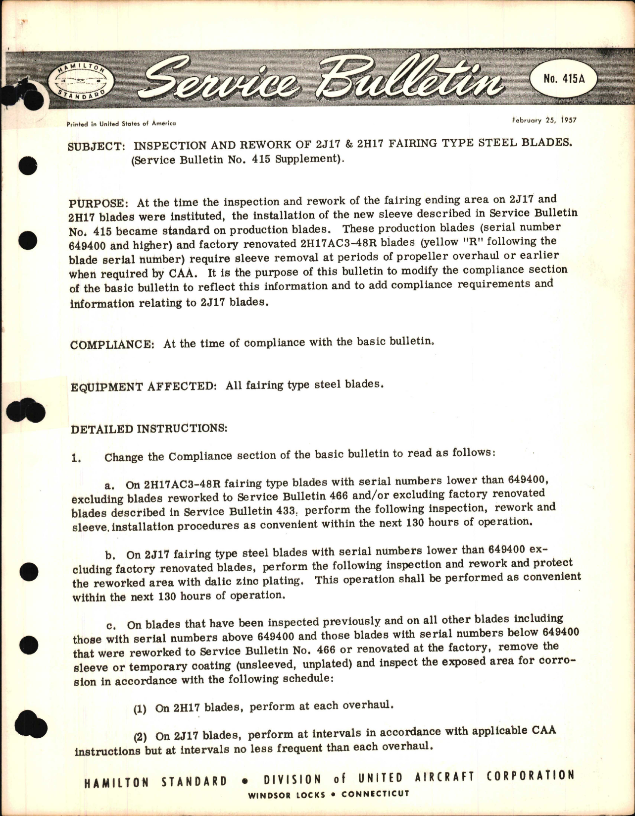 Sample page 1 from AirCorps Library document: Inspection and Rework of 2J17 & 2H17 Type Steel Blades