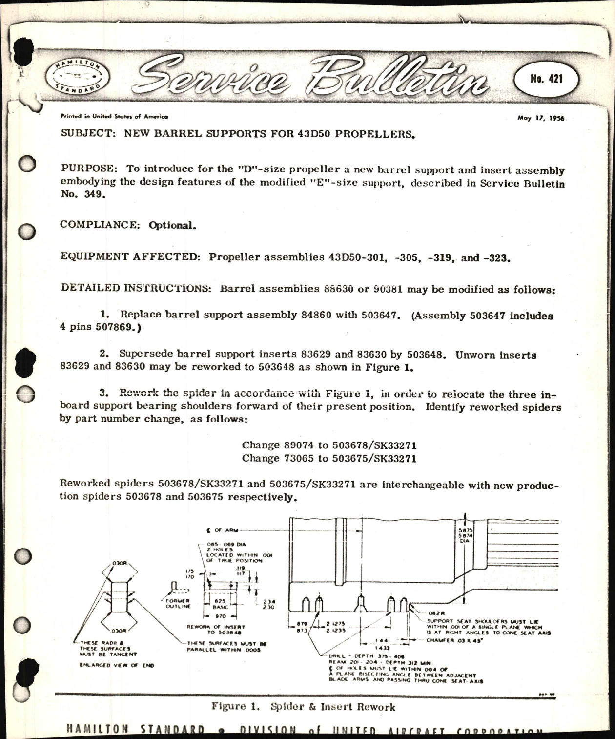 Sample page 1 from AirCorps Library document: New Barrel Supports for 43D50 Propellers