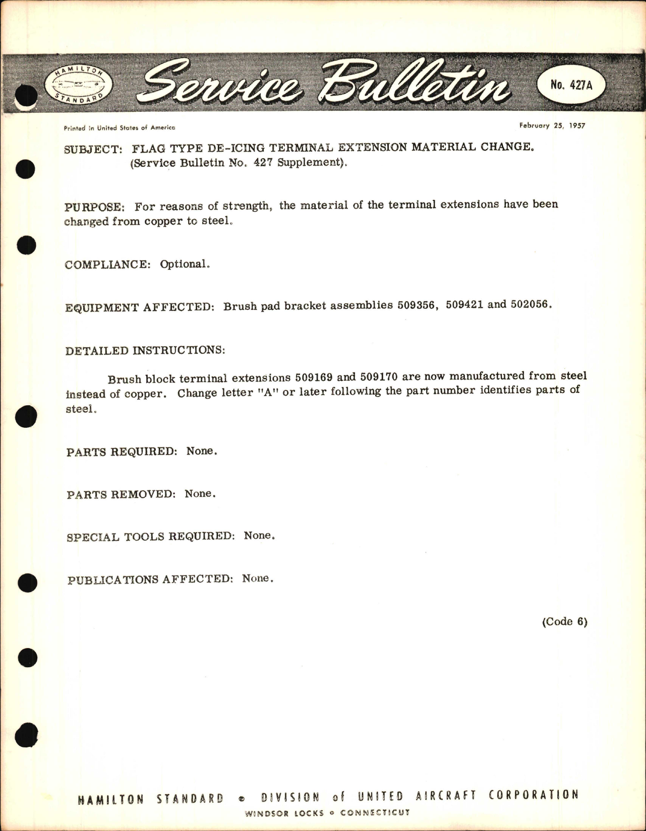 Sample page 1 from AirCorps Library document: Flag Type De-Icing Terminal Extension Material Change