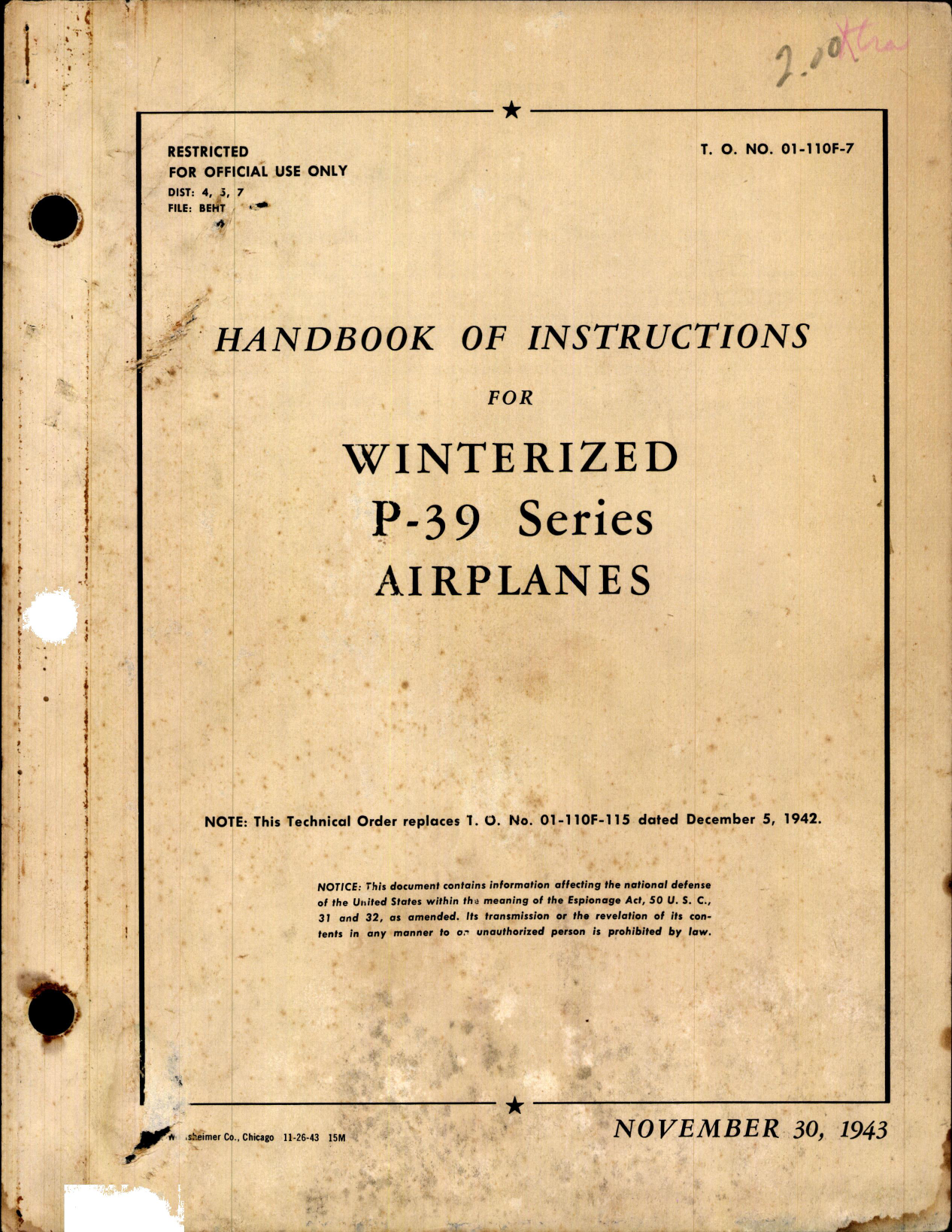 Sample page 1 from AirCorps Library document: Handbook of Instructions for Winterized P-39 Series Airplanes