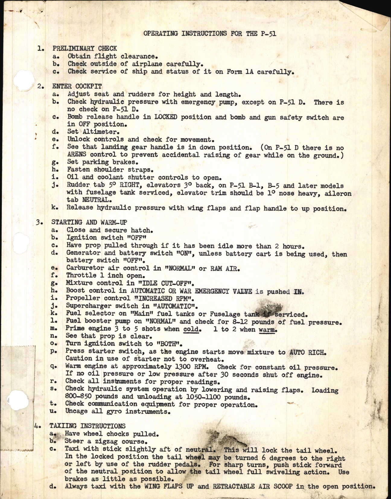 Sample page 1 from AirCorps Library document: Operating Instructions for the P-51