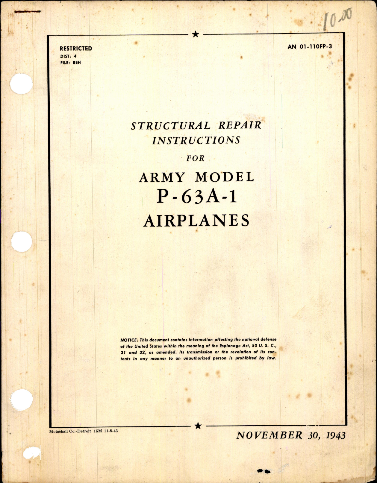Sample page 1 from AirCorps Library document: Structural Repair Instructions for P-63A-1 Airplanes