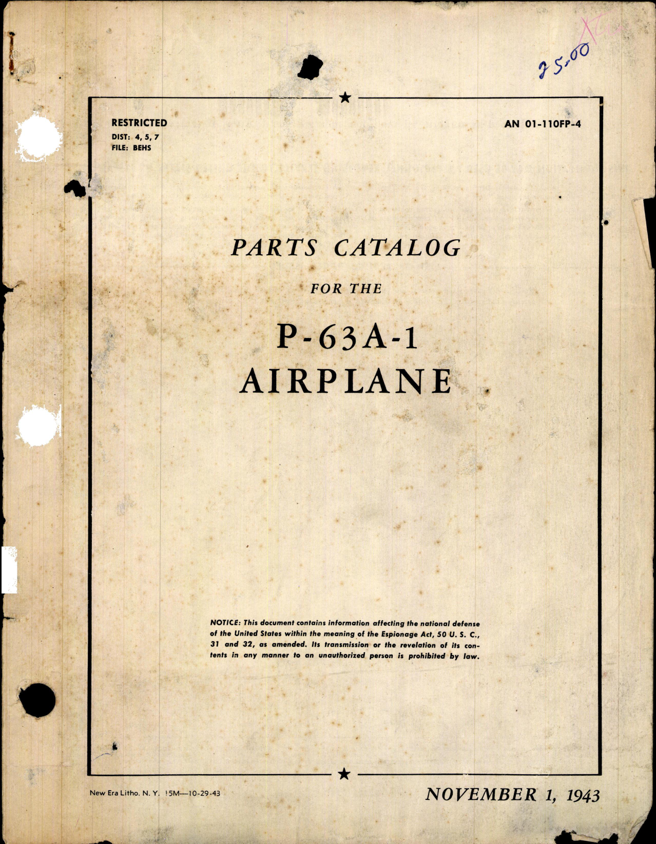 Sample page 1 from AirCorps Library document: Parts Catalog for the P-63A-1 