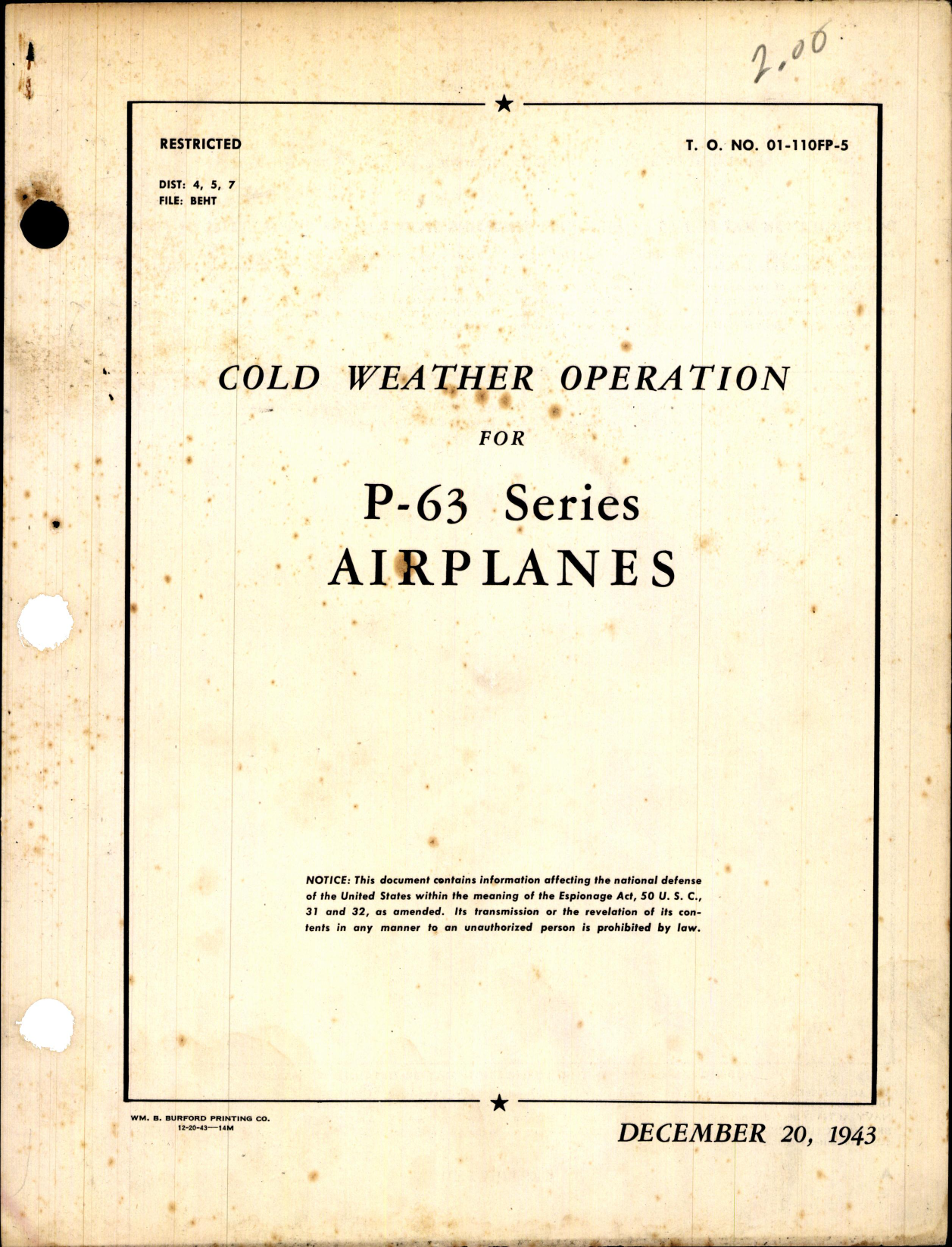 Sample page 1 from AirCorps Library document: Cold Weather Operation for P-63 Series