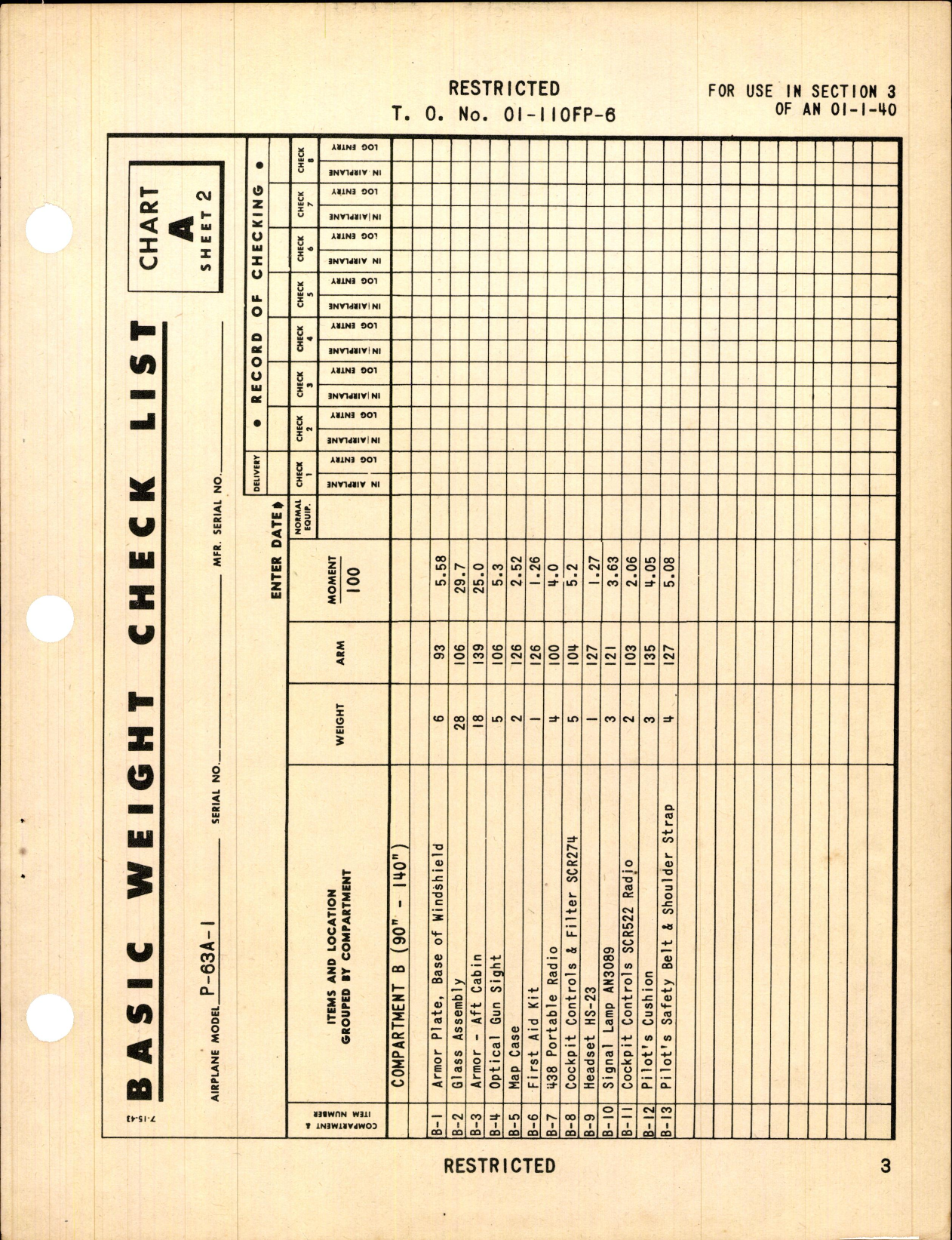 Sample page 5 from AirCorps Library document: Basic Weight and Loading Data for the P-63A-1