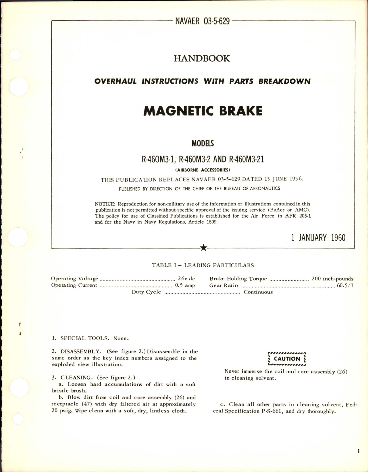 Sample page 1 from AirCorps Library document: Overhaul Instructions with Parts Breakdown for Magnetic Brake - Models R-460M3-1, R-460M3-2, and R-460M3-21