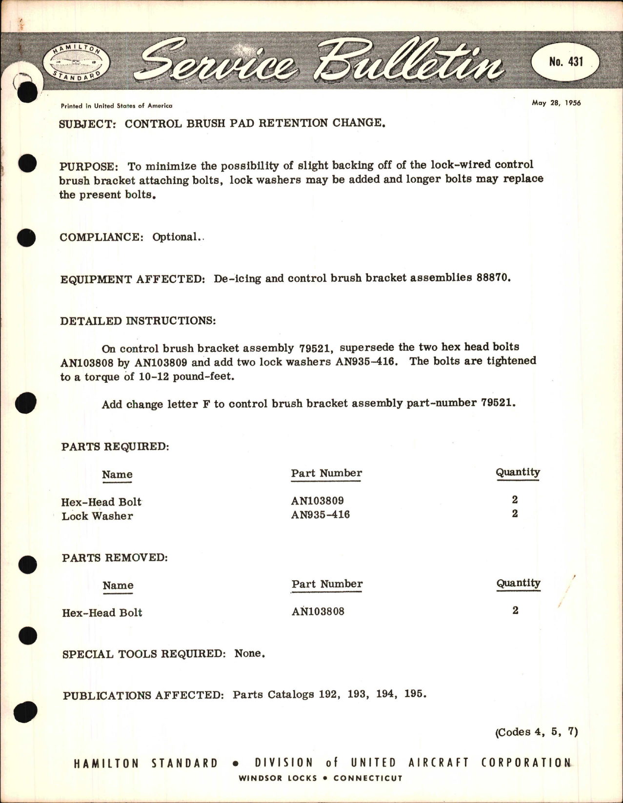 Sample page 1 from AirCorps Library document: Control Brush Pad Retention Change