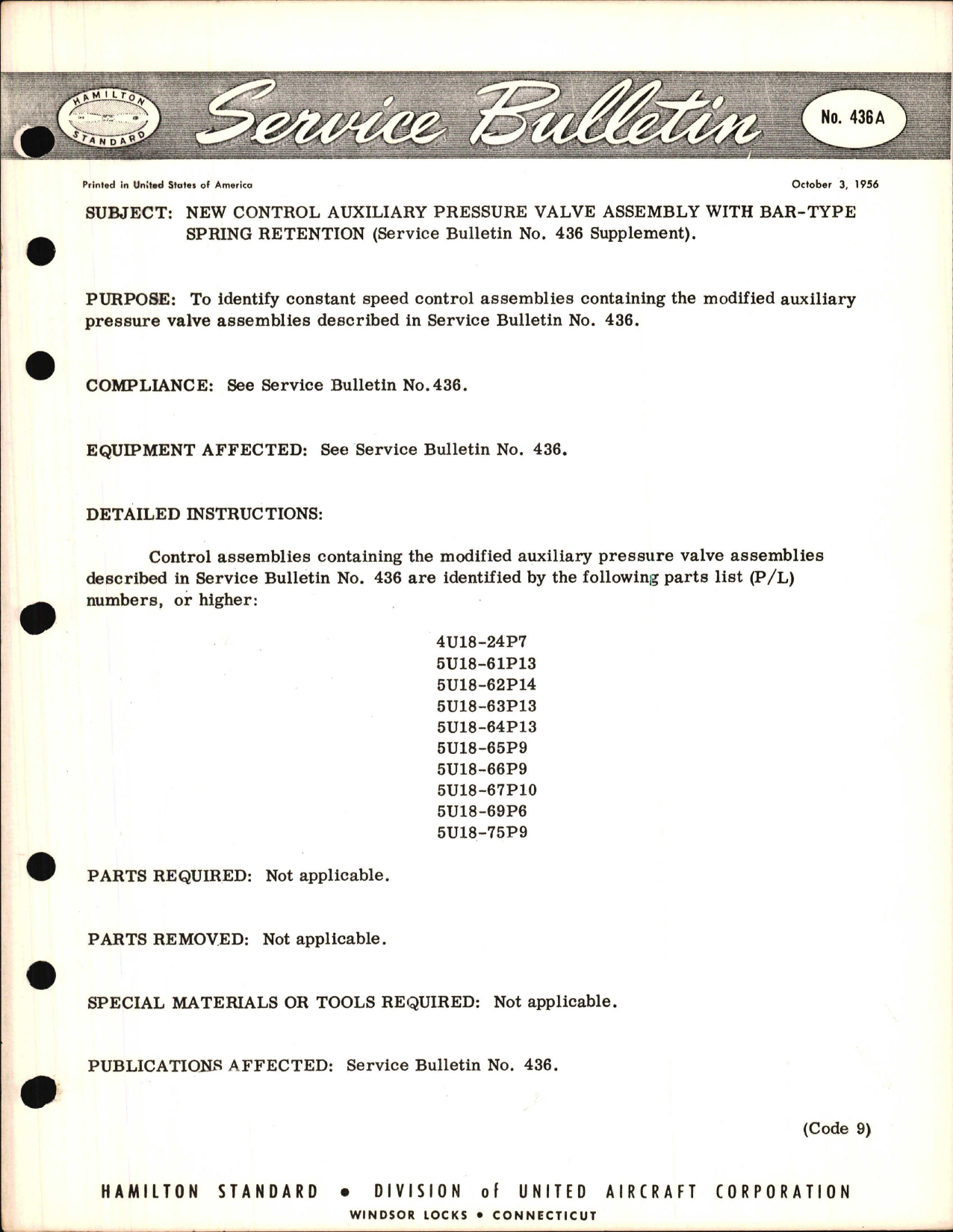 Sample page 1 from AirCorps Library document: New Control Auxiliary Pressure Valve Assembly with Bar Type Spring Retention