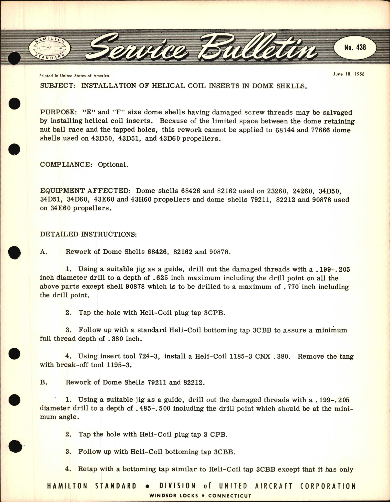 Sample page 1 from AirCorps Library document: Installation of Helical Coil Inserts in Dome Shells