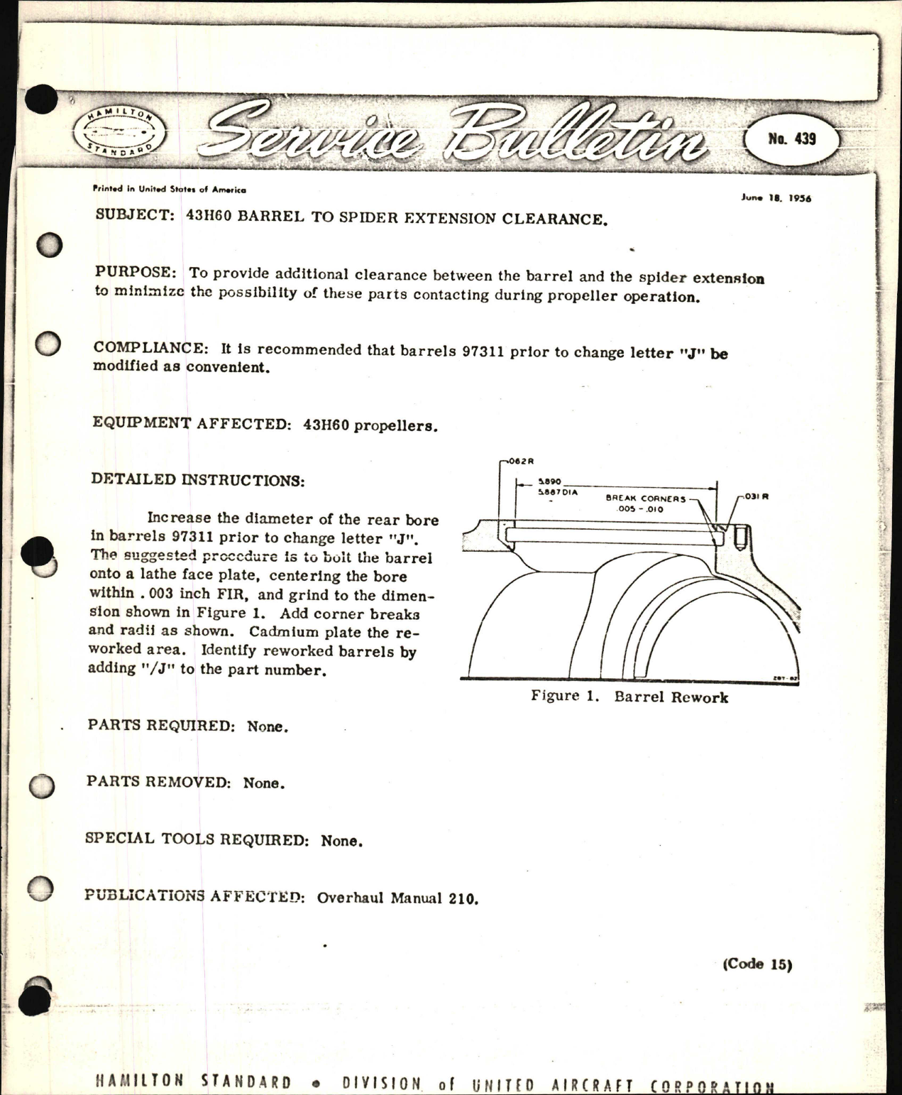 Sample page 1 from AirCorps Library document: 43H60 Barrel to Spider Extension Clearance