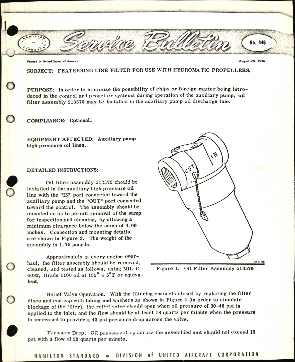 Sample page 1 from AirCorps Library document: Feathering Line Filter for Use with Hydromatic Propellers