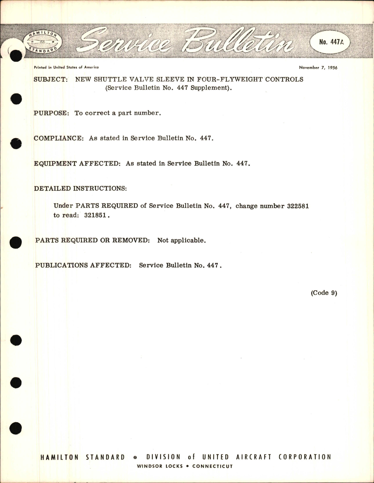 Sample page 1 from AirCorps Library document: New Shuttle Valve Sleeve in Four Flyweight Controls